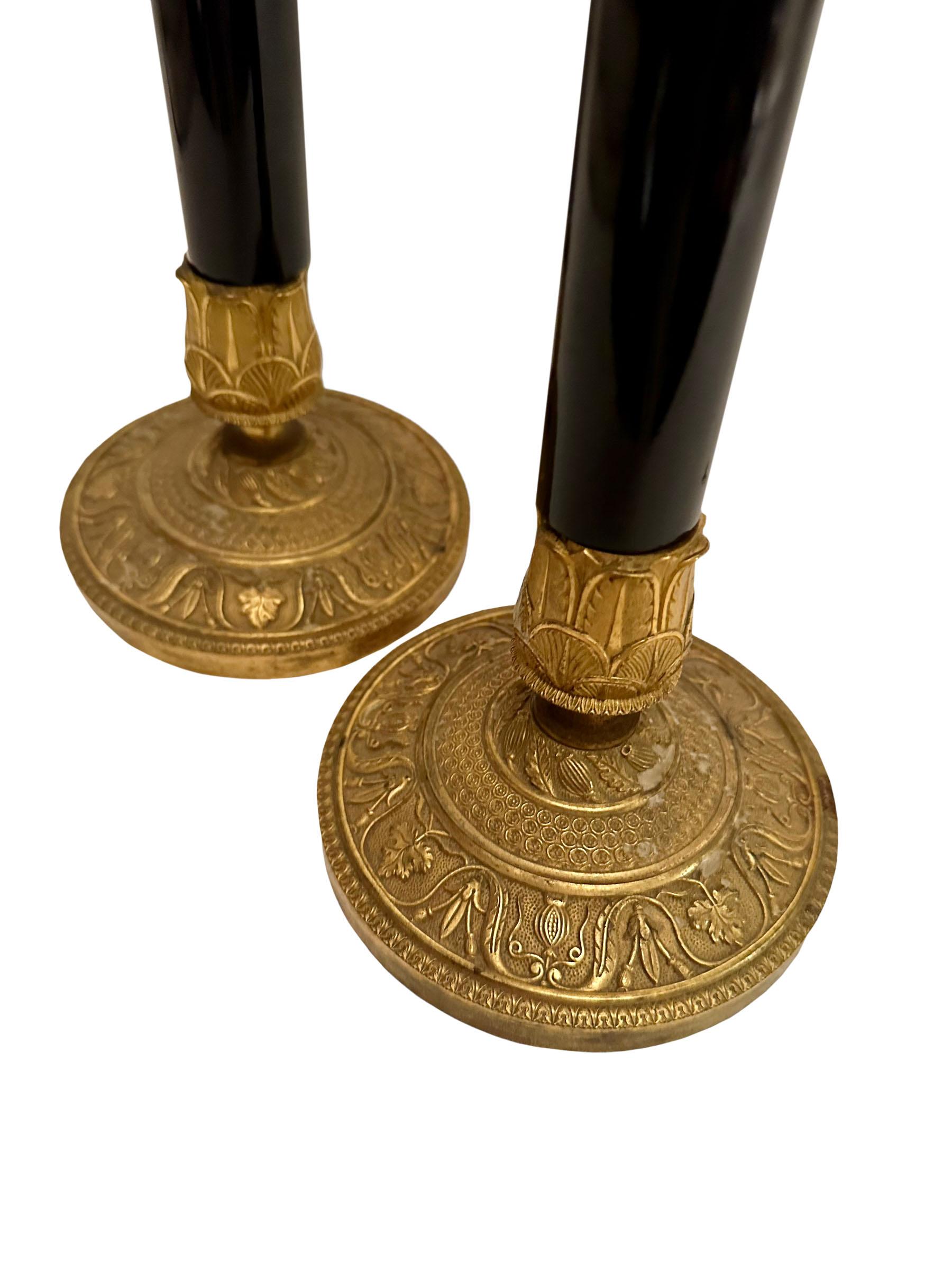 French Black and Gold Candle Holders For Sale 1
