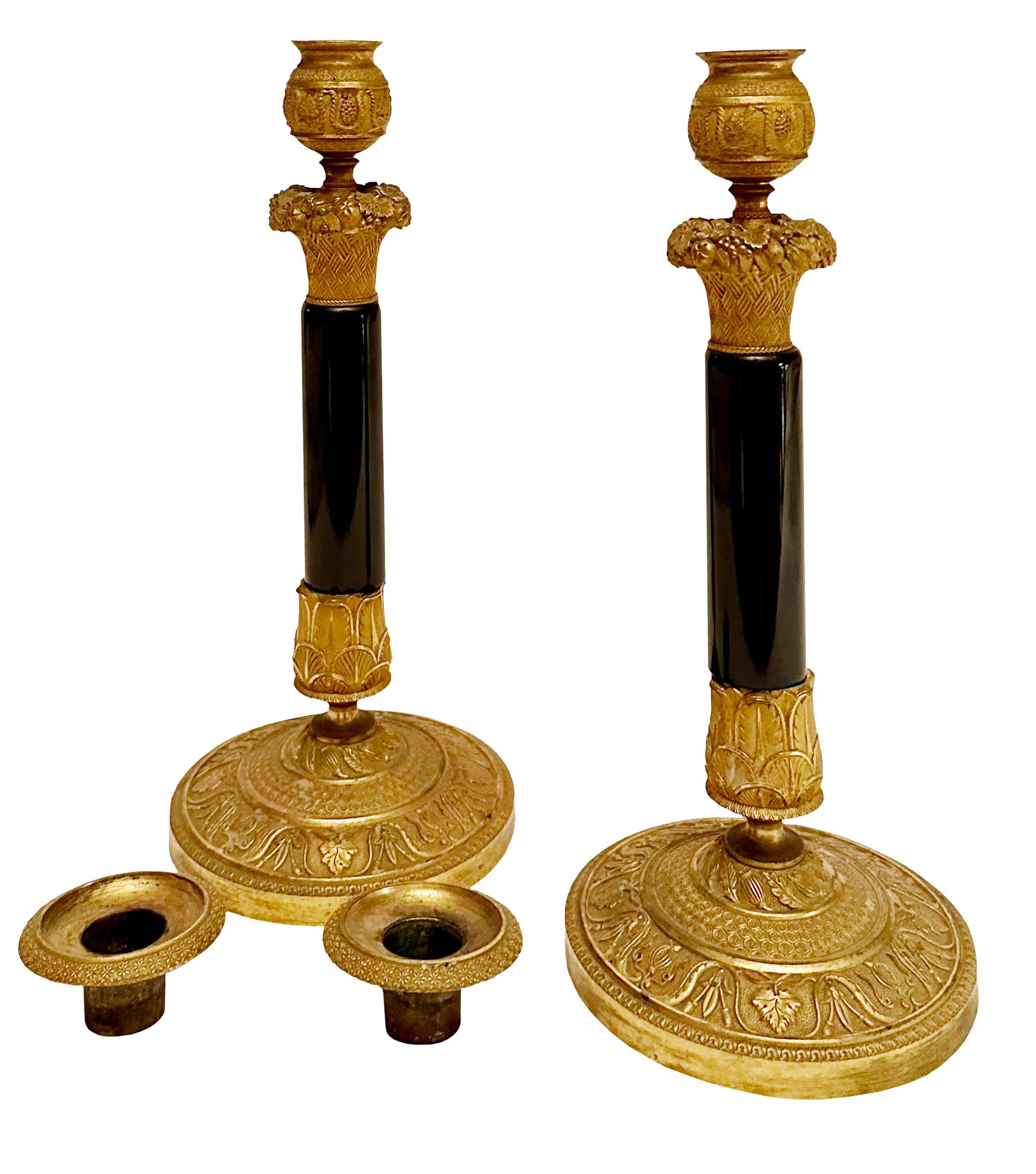 French Black and Gold Candle Holders For Sale 2