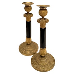 Antique French Black and Gold Candle Holders