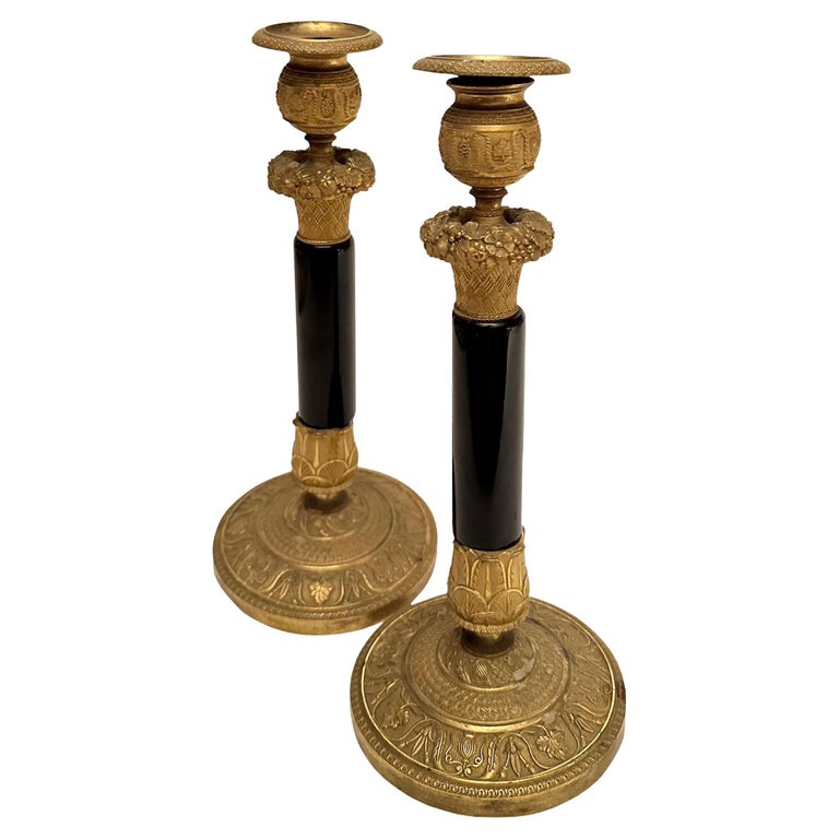 French Black and Gold Candle Holders For Sale at 1stDibs