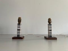 French Black and White Mosaic Ceramic Pair of Table Lamps, 1950s, France