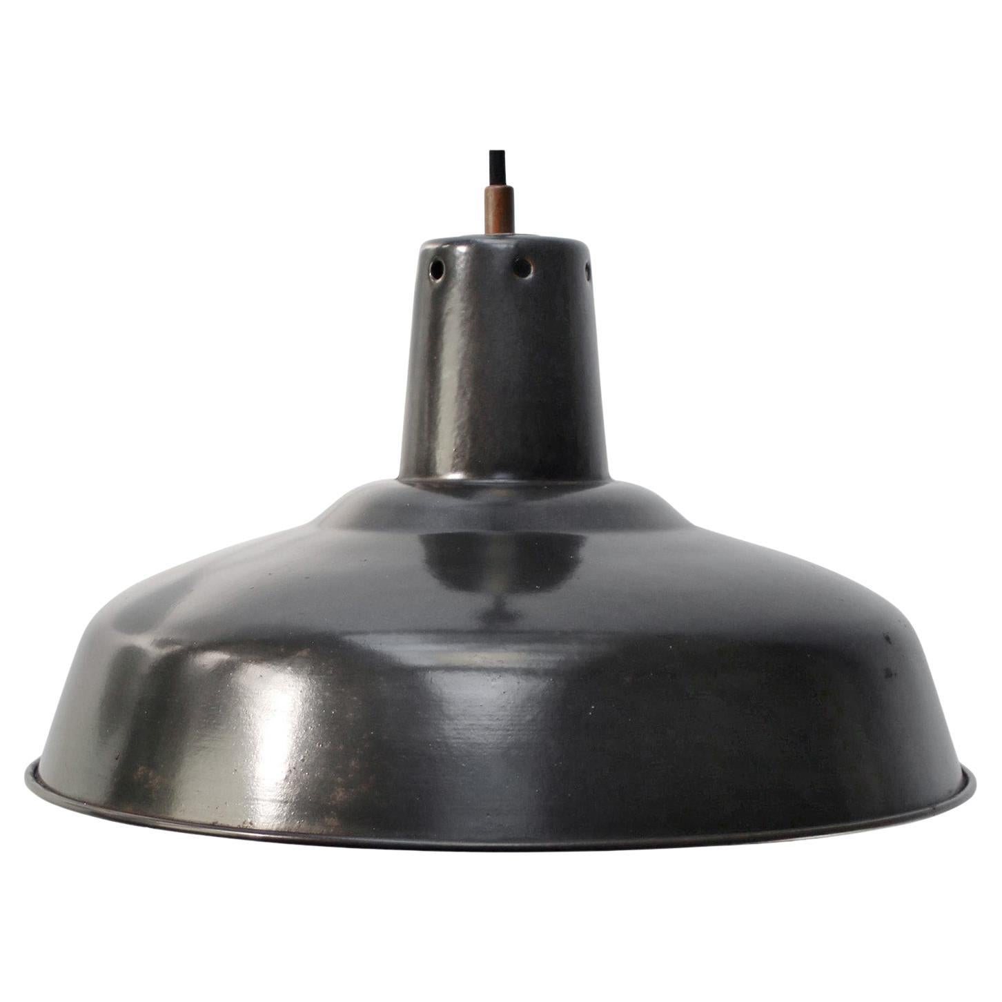 French Black Anthracite Enamel Vintage Industrial Pendant Lights For Sale