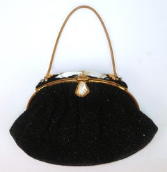 French Black Bead Evening Handbag, 1950's