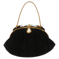 Retro French Black Bead Evening Handbag, 1950's