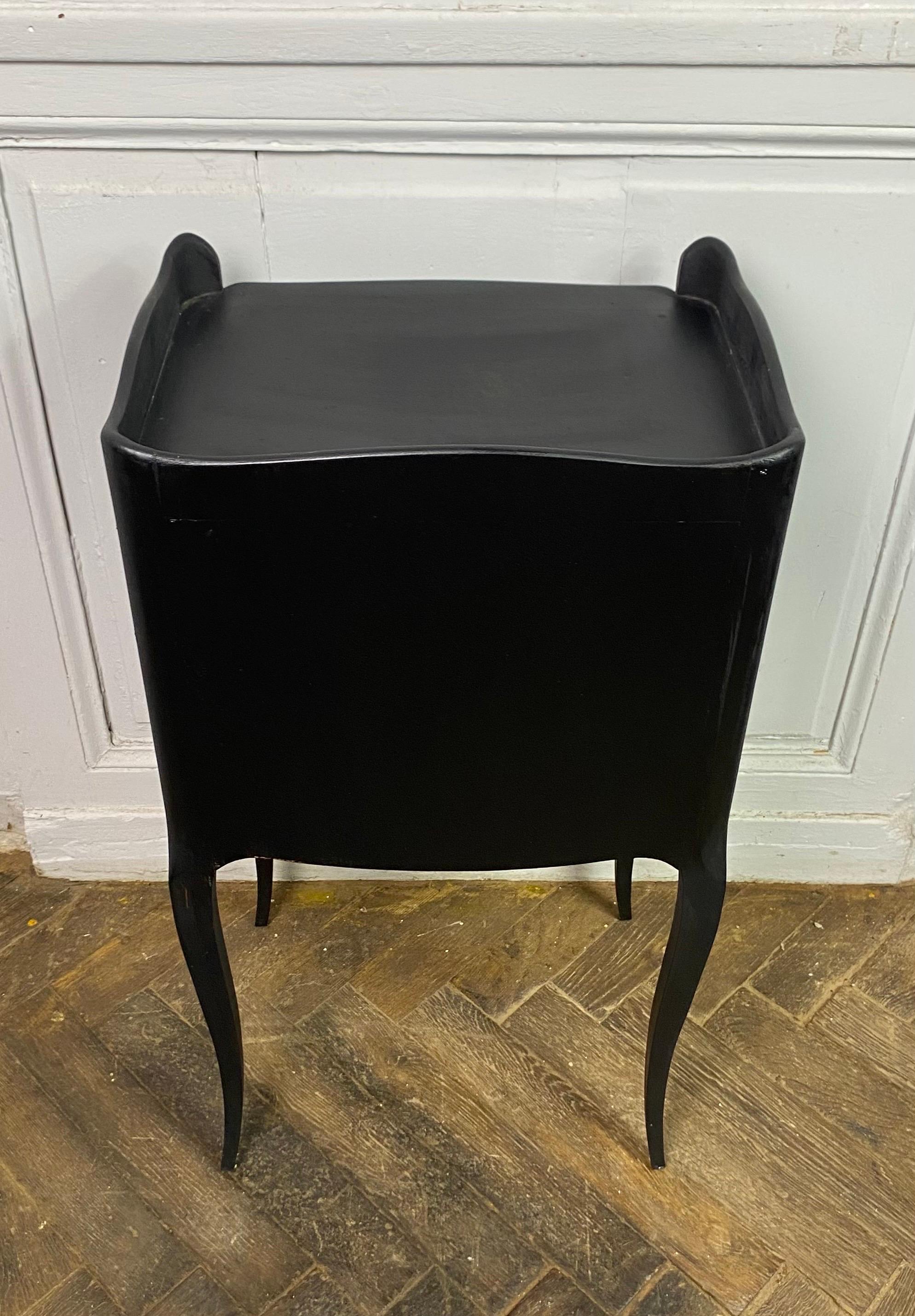 20th Century French Black Bedside Table Night stand Louis XV Style Three Drawers XXth France For Sale