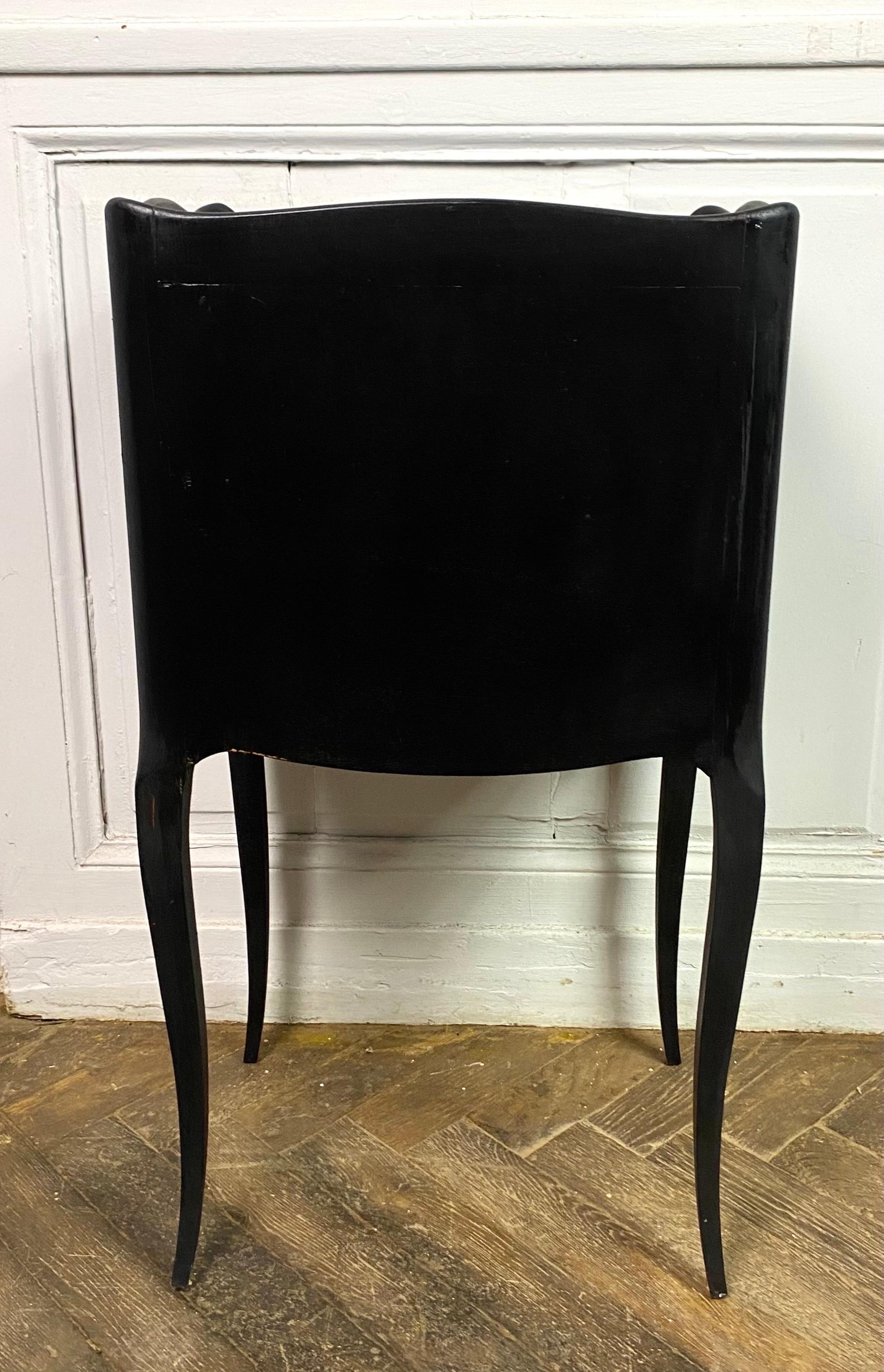 Wood French Black Bedside Table Night stand Louis XV Style Three Drawers XXth France For Sale