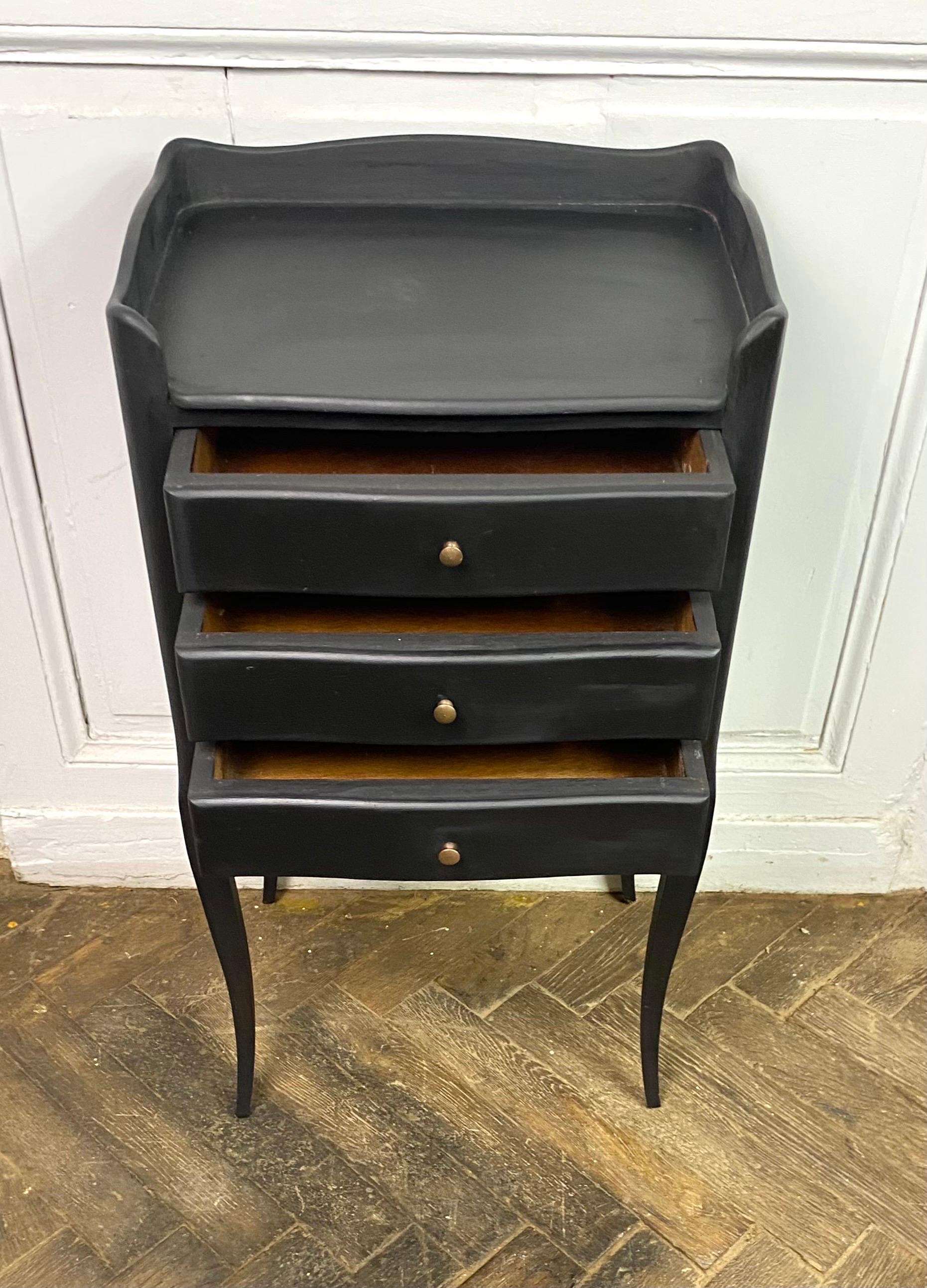 French Black Bedside Table Night stand Louis XV Style Three Drawers XXth France For Sale 3