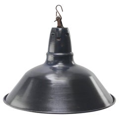French Black Blue Enamel Vintage Industrial Pendant Light