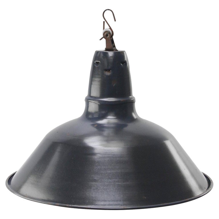 French Black Blue Enamel Vintage Industrial Pendant Light at 1stDibs