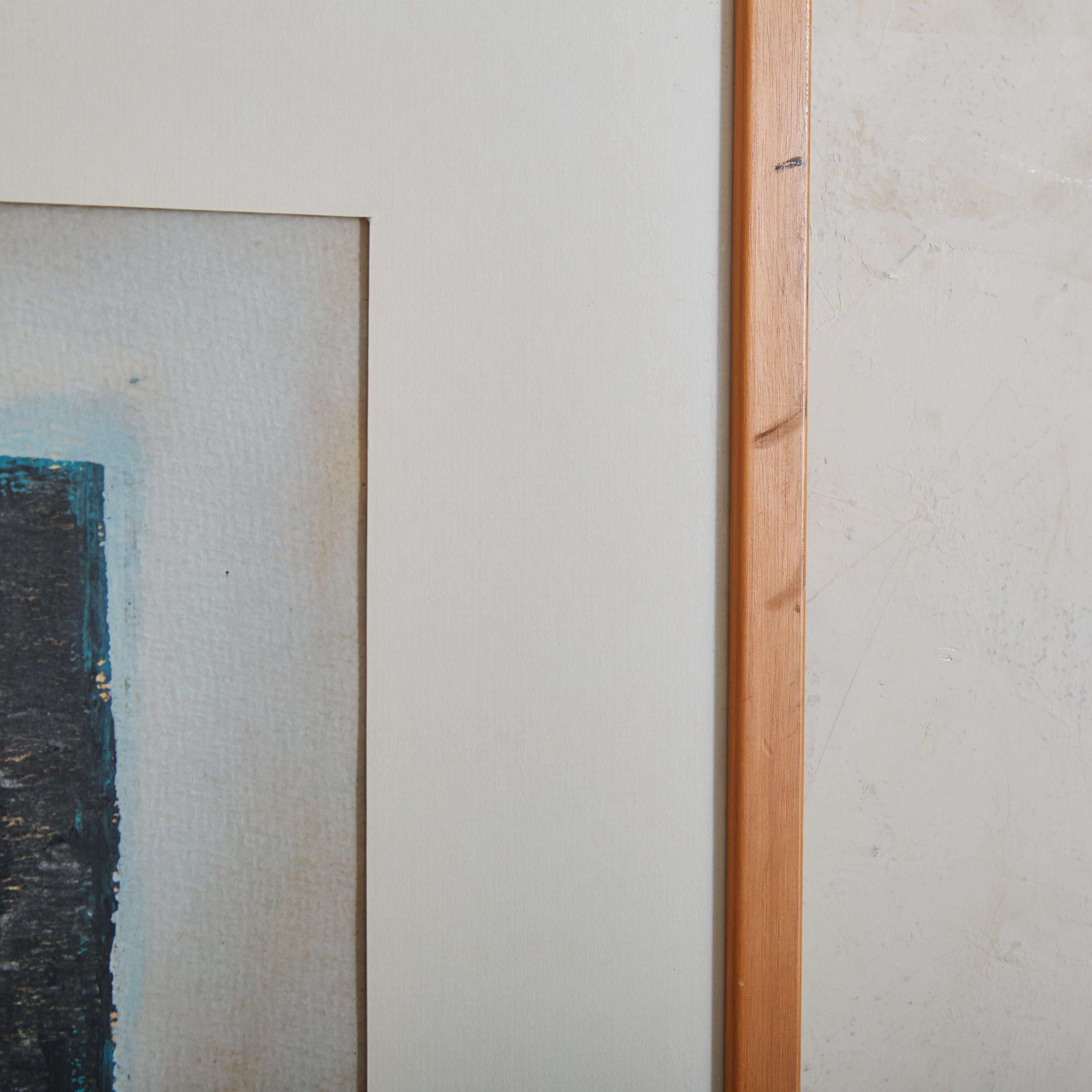 Französisches gerahmtes abstraktes Gemälde in Schwarz + Blau, 1960er Jahre (Holz) im Angebot