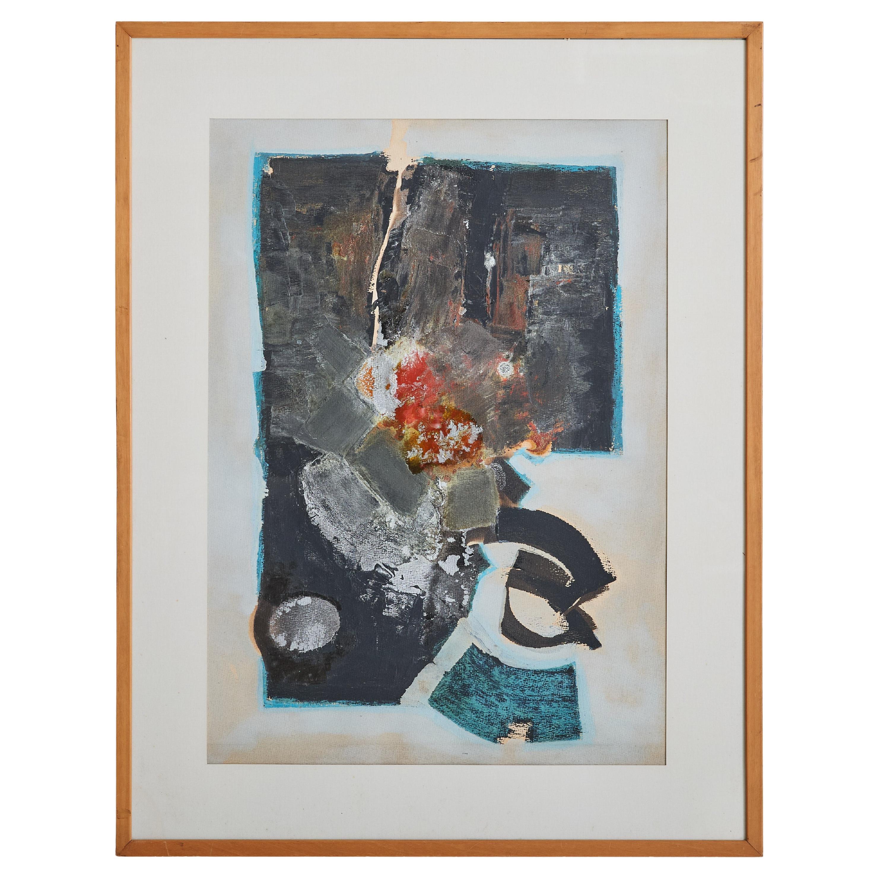 Quadro astratto francese con cornice nera e blu, anni '60