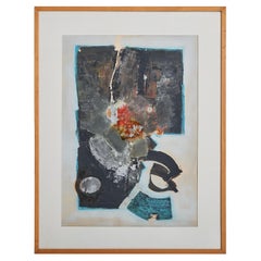 Quadro astratto francese con cornice nera e blu, anni '60