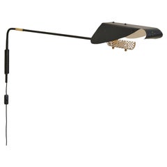 Vintage French Black + Brass Swing Arm Wall Light with Perforated Diffuser, 1960s