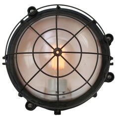 French Black Cast Iron Vintage Industrial Glass Sconces Wall Lights By GAL