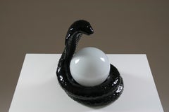 French Black Ceramic Cobra Table Lamp, 1980s