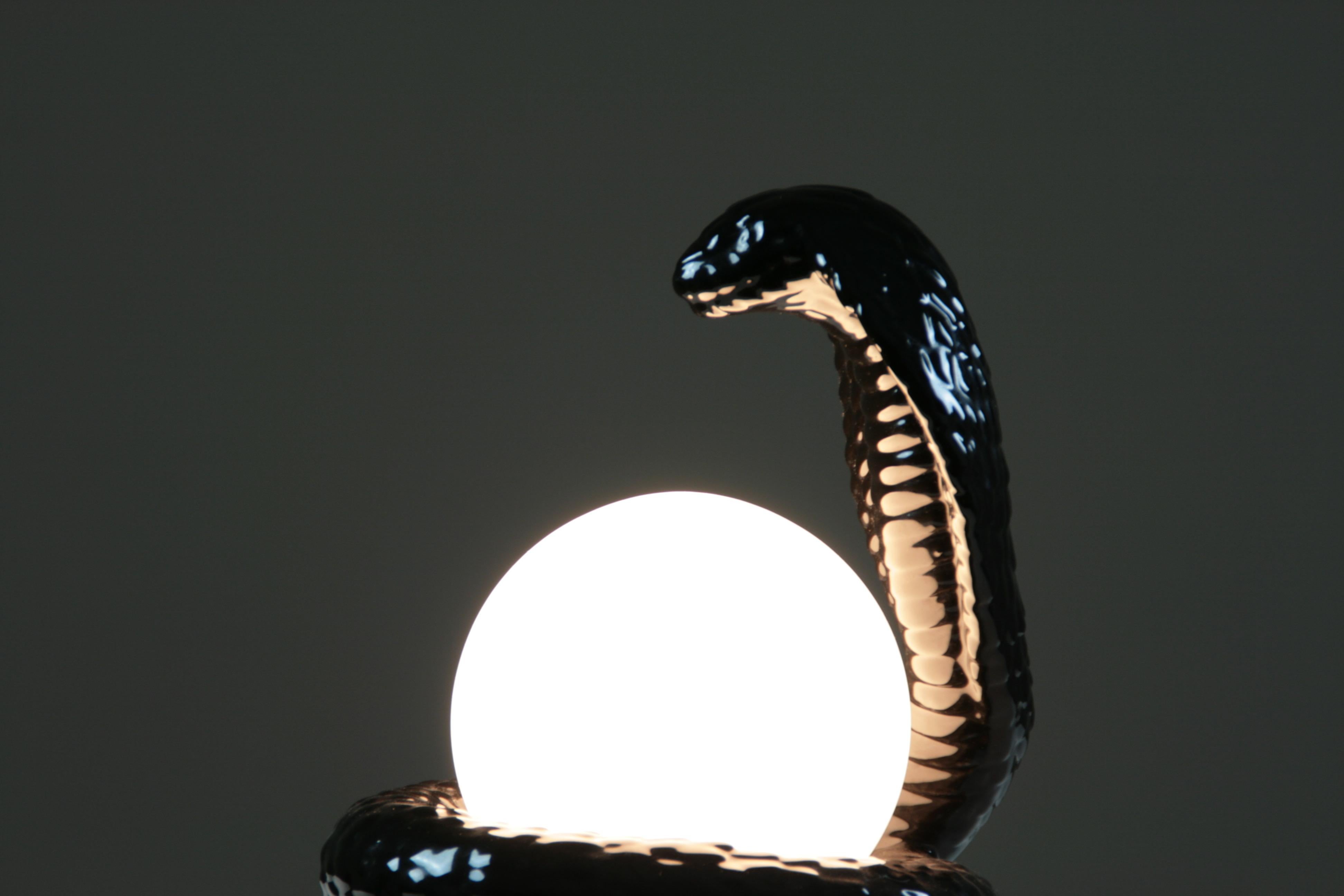 French Black Ceramic Cobra Table Lamp, 1980s For Sale 5