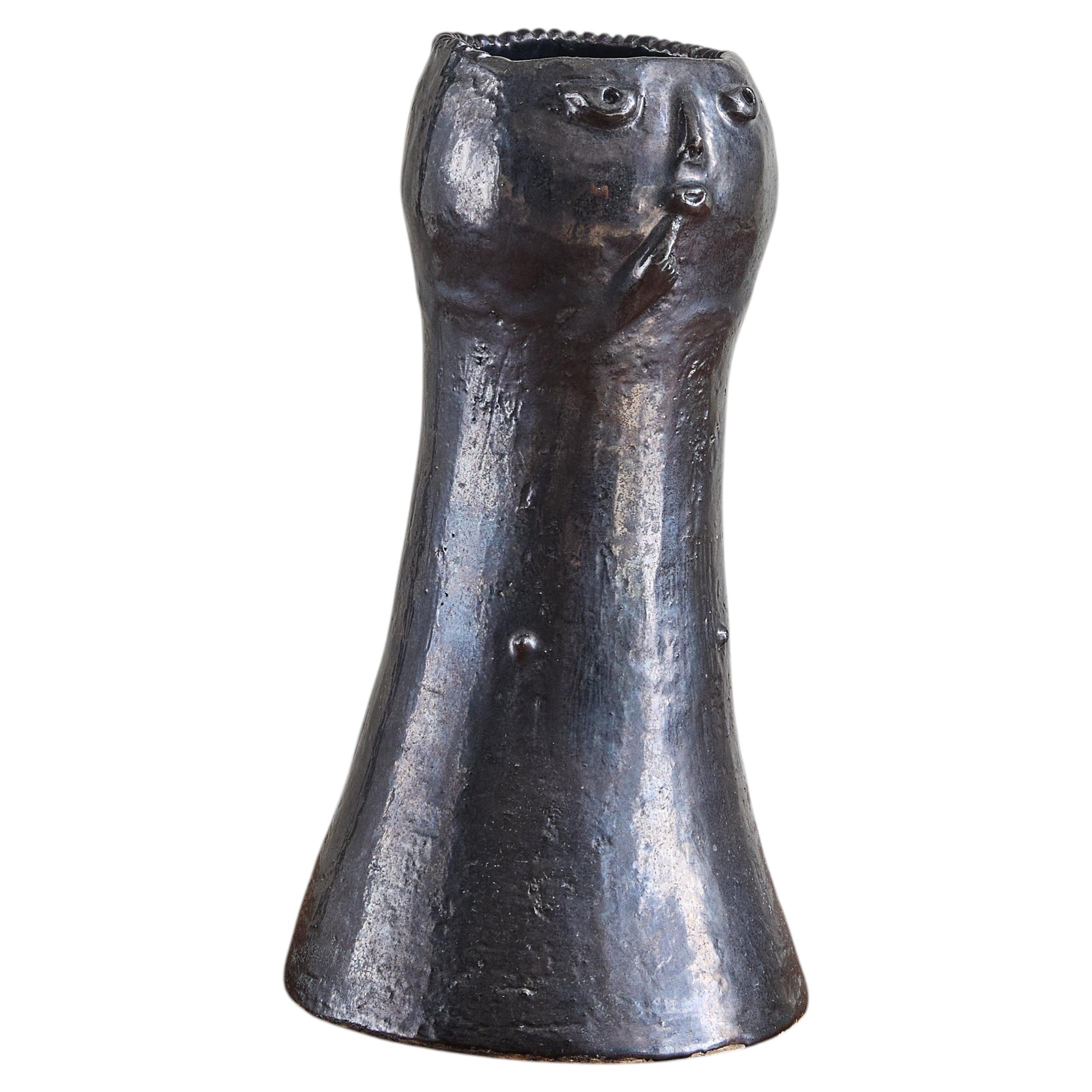 French Black Ceramic Figural Vase by Dalo, 21st Century For Sale
