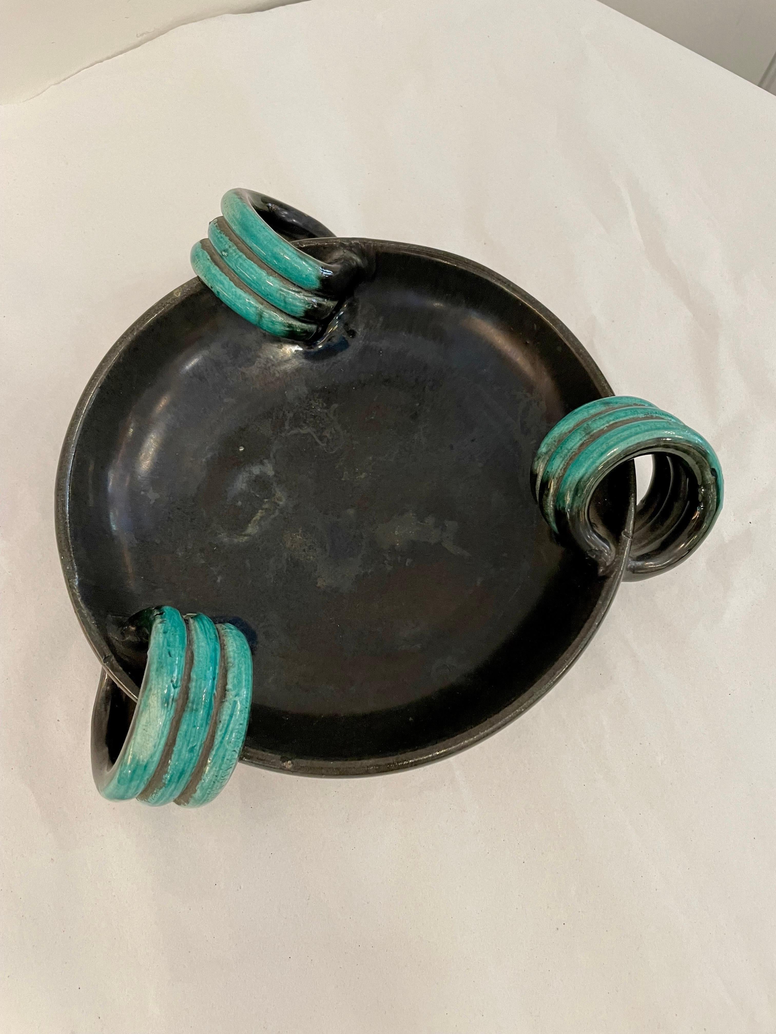 French Black Ceramic Mid-Century Bowl 'Signed' In Good Condition In East Hampton, NY