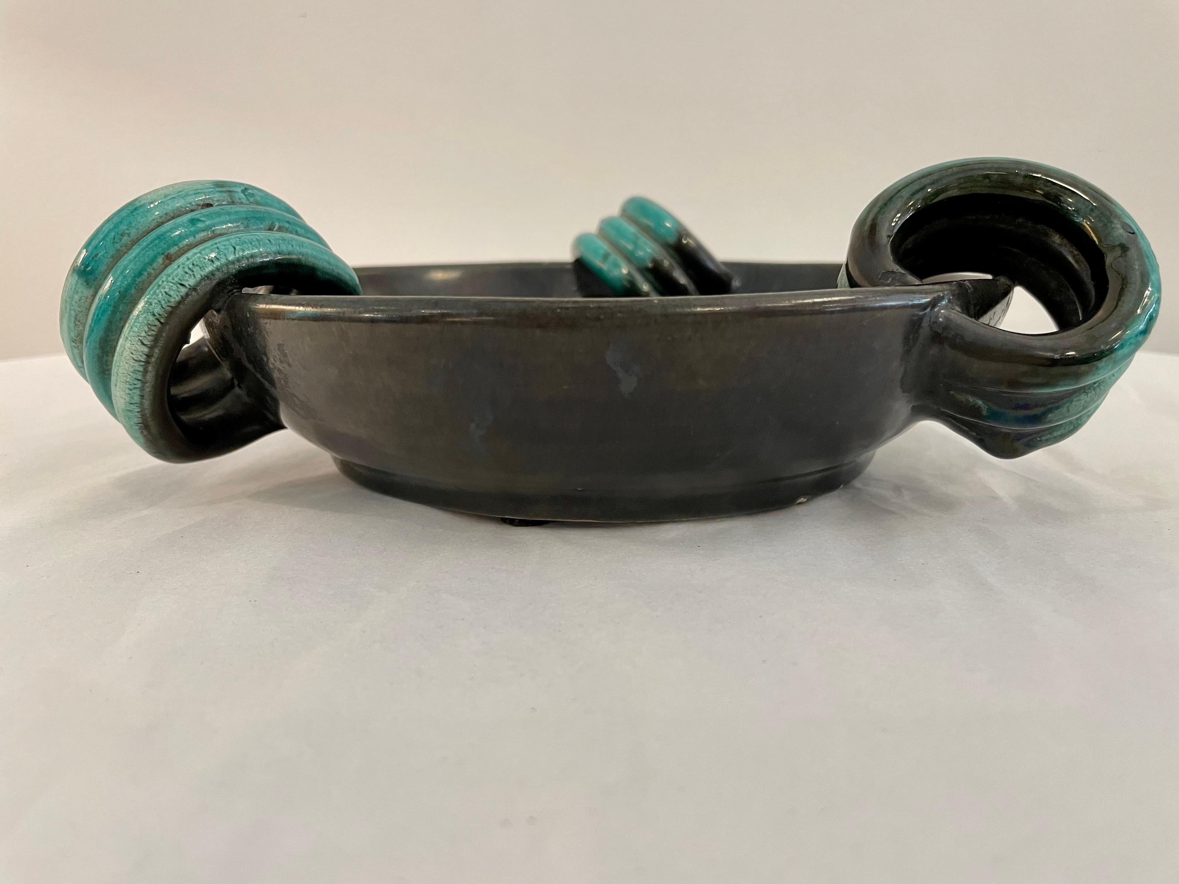 French Black Ceramic Mid-Century Bowl 'Signed' 2