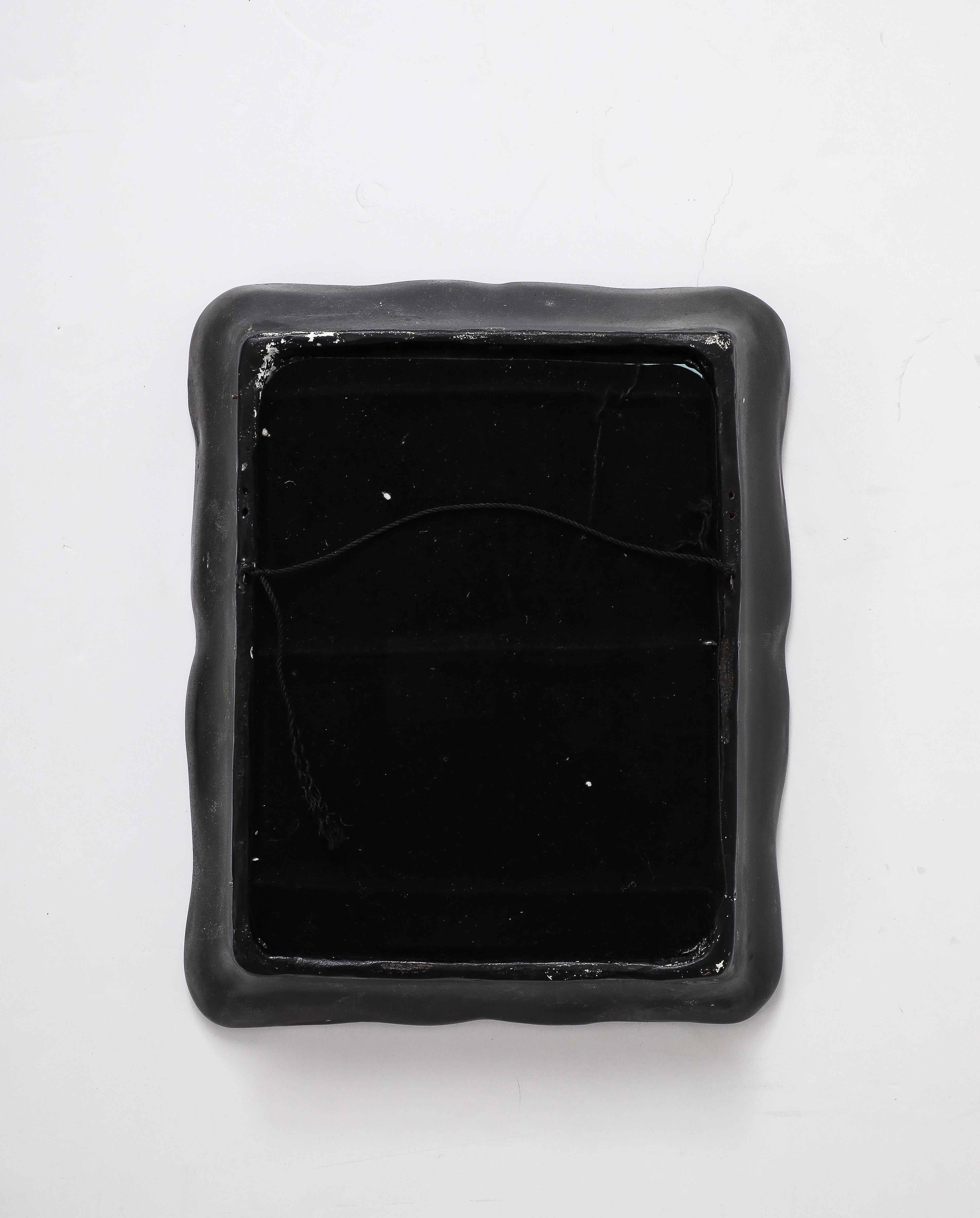 Specchio francese in ceramica nera, stile Jouve, anni '50 in vendita 3