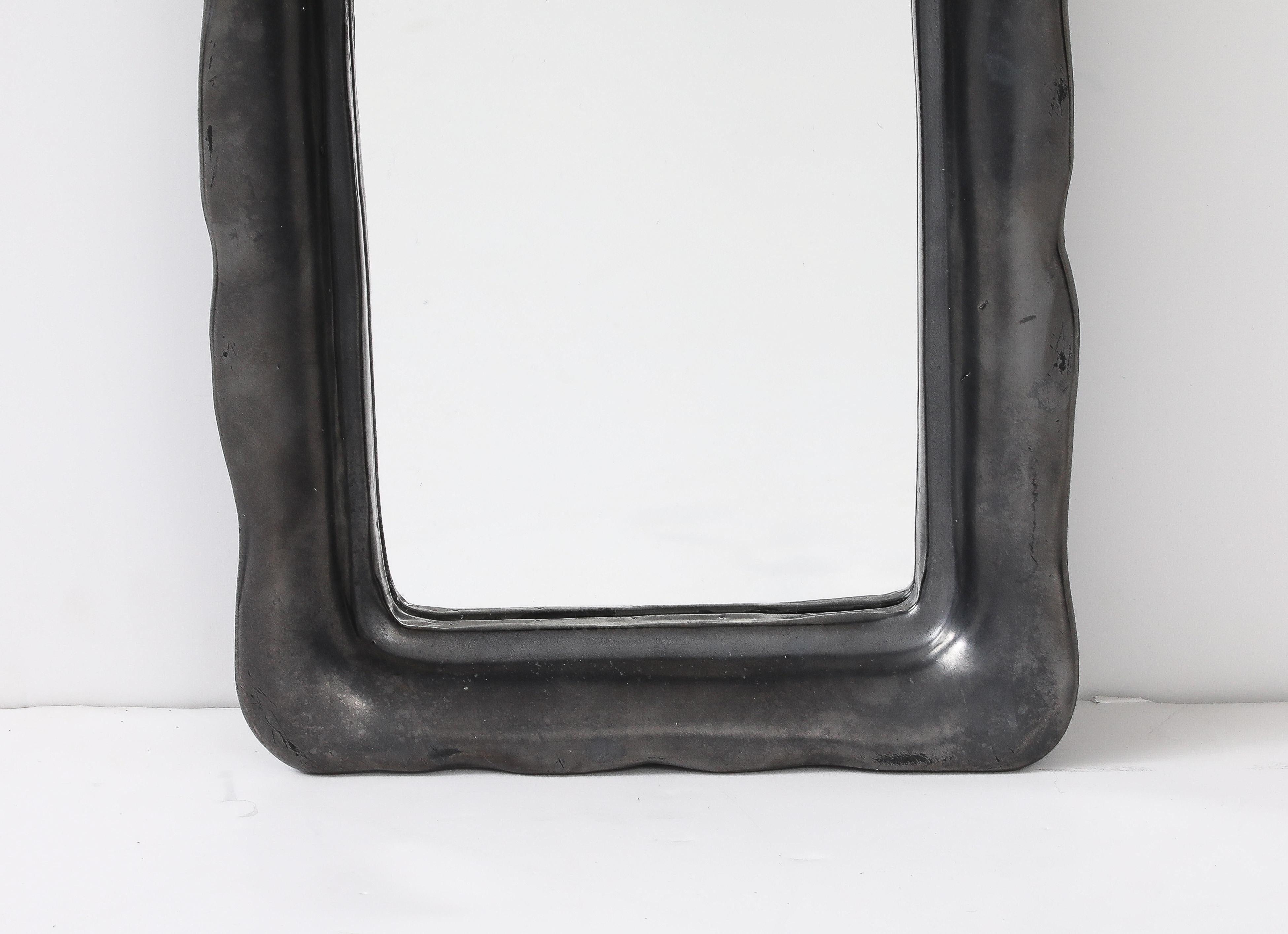Ceramica Specchio francese in ceramica nera, stile Jouve, anni '50 in vendita
