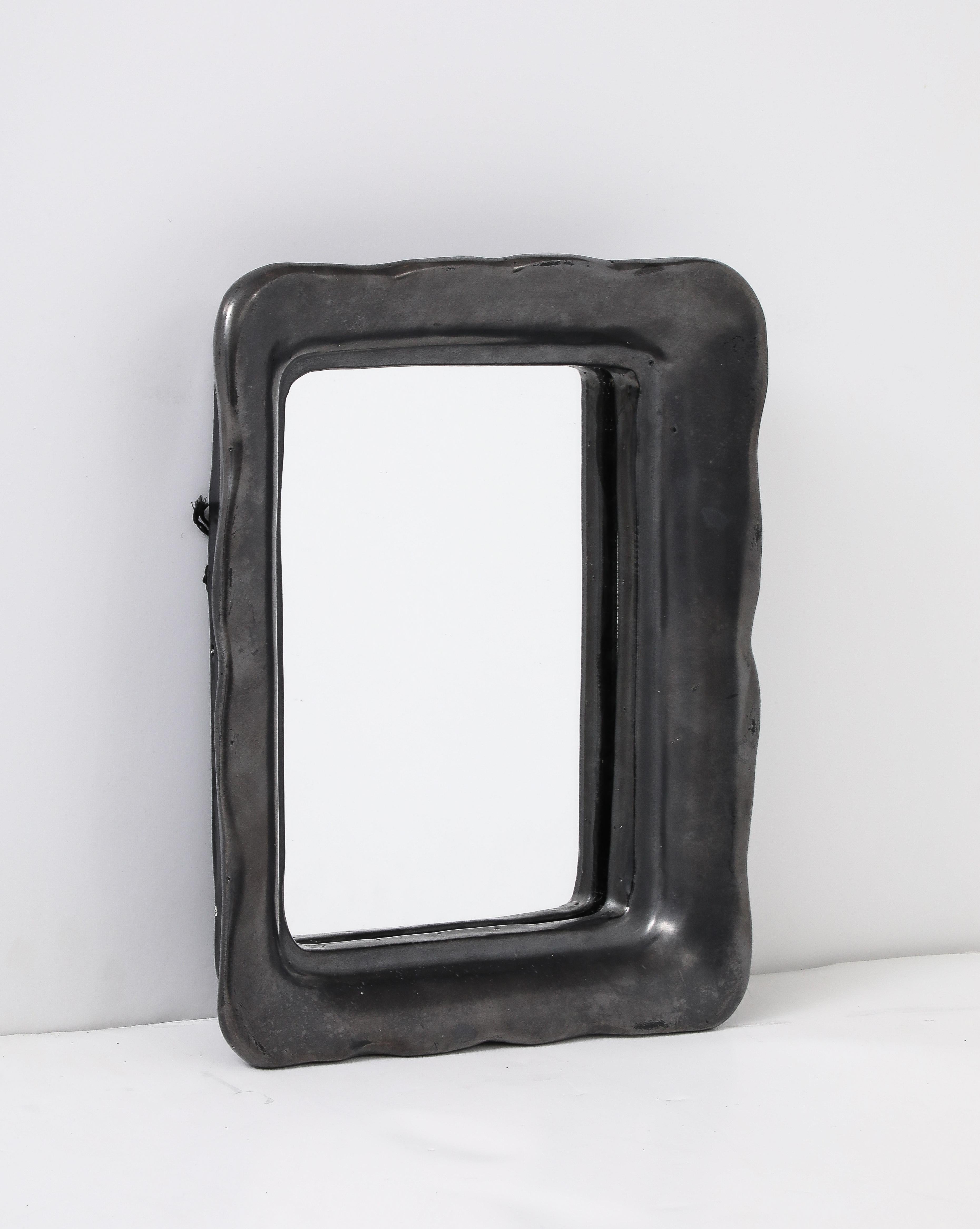 Specchio francese in ceramica nera, stile Jouve, anni '50 in vendita 1