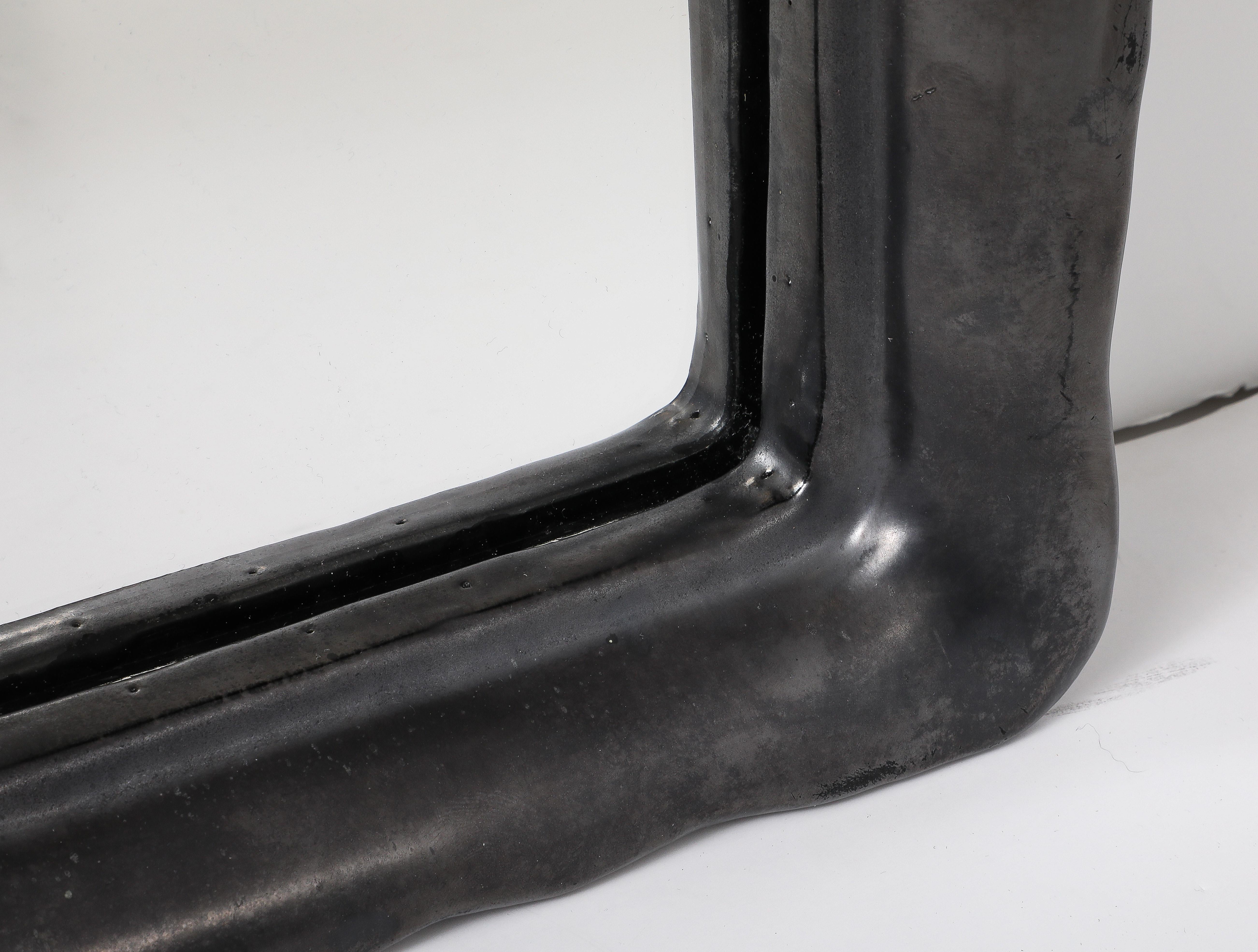 Specchio francese in ceramica nera, stile Jouve, anni '50 in vendita 2