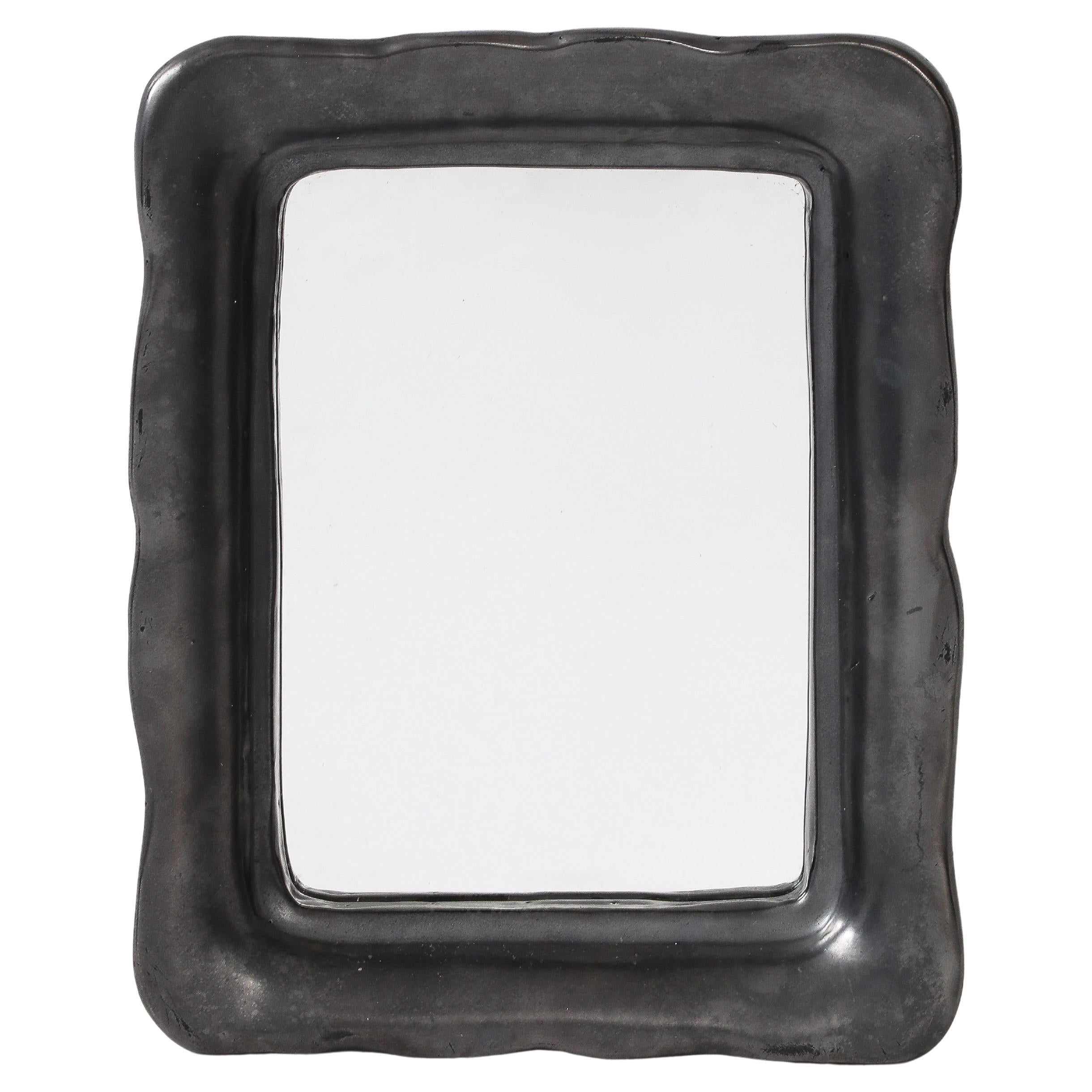 French Black Ceramic Mirror, style of Jouve, 1950’s