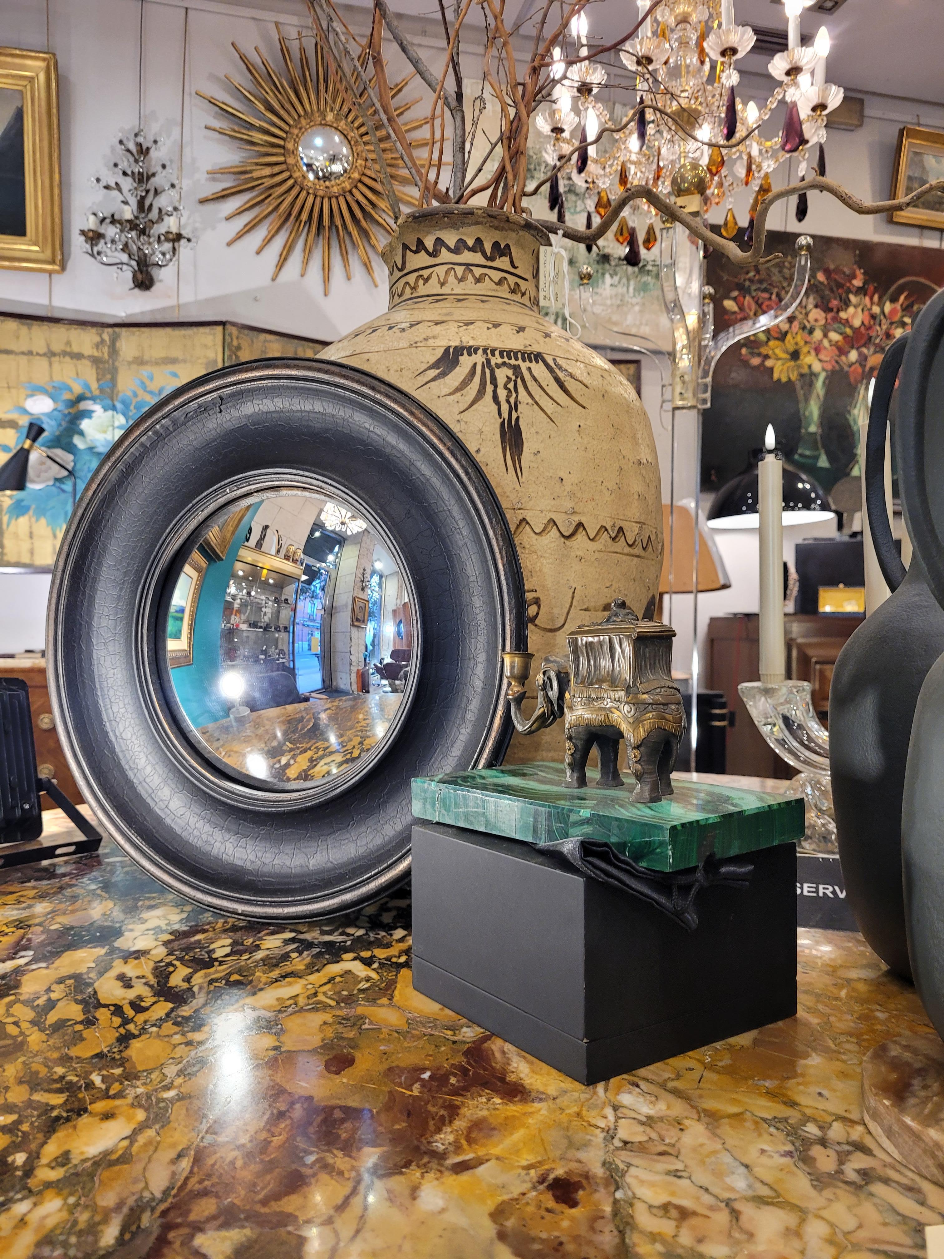 French Black Convex mirror, vintage frame, late 20th century - France 6
