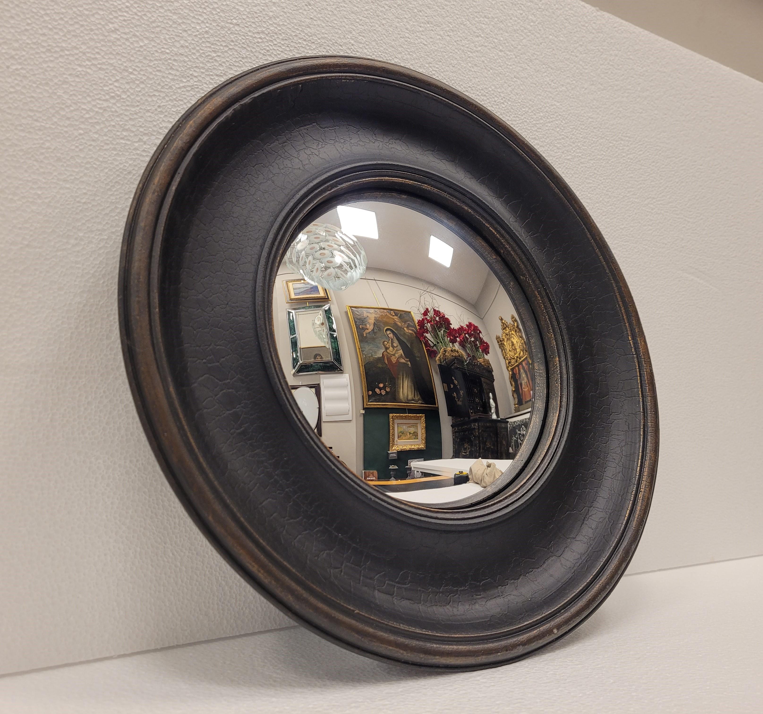 Mid-Century Modern French Black Convex mirror, vintage frame, late 20th century - France