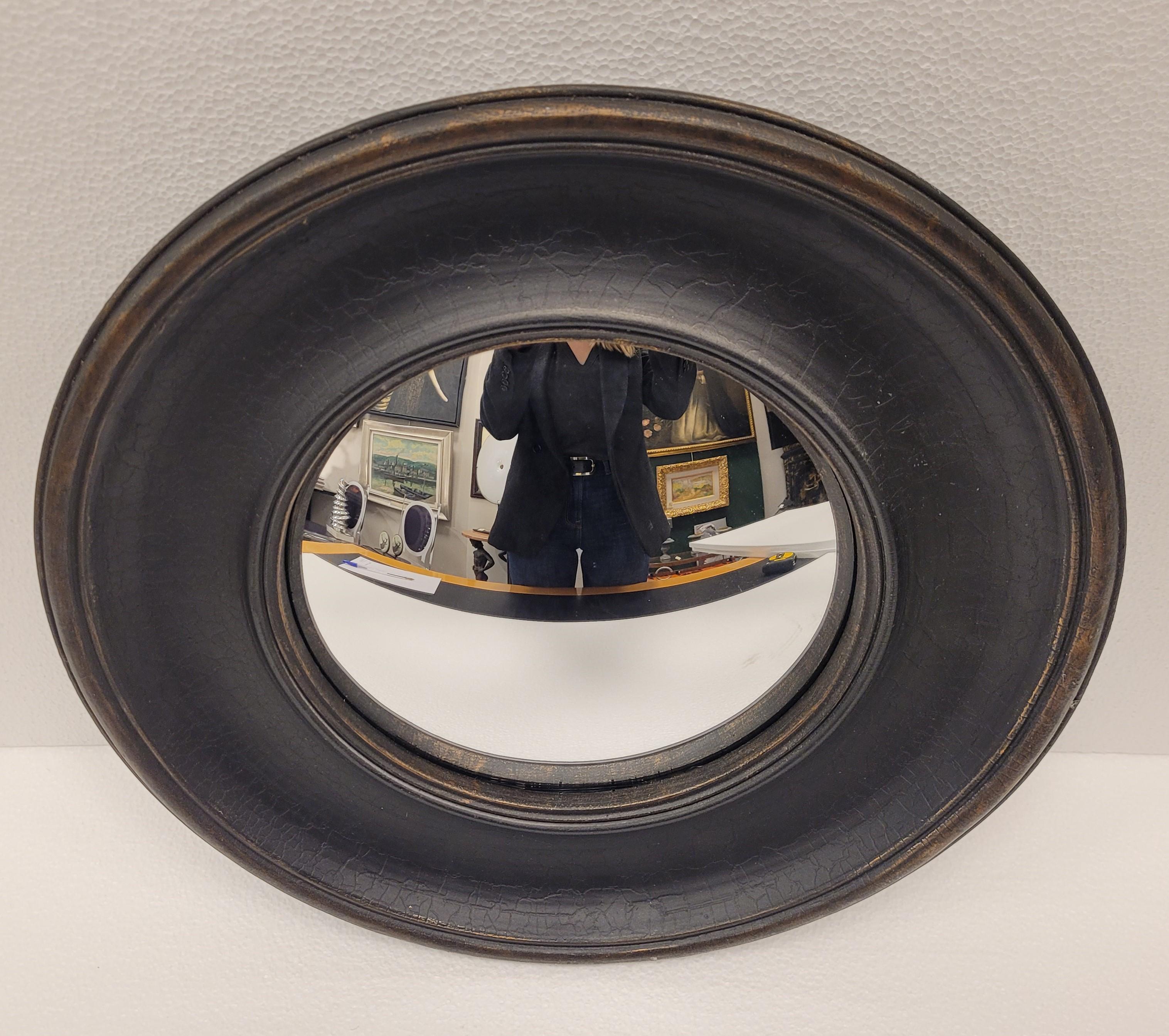 Mid-Century Modern Miroir convexe noir, encadrement vintage, fin du 20ème siècle - France