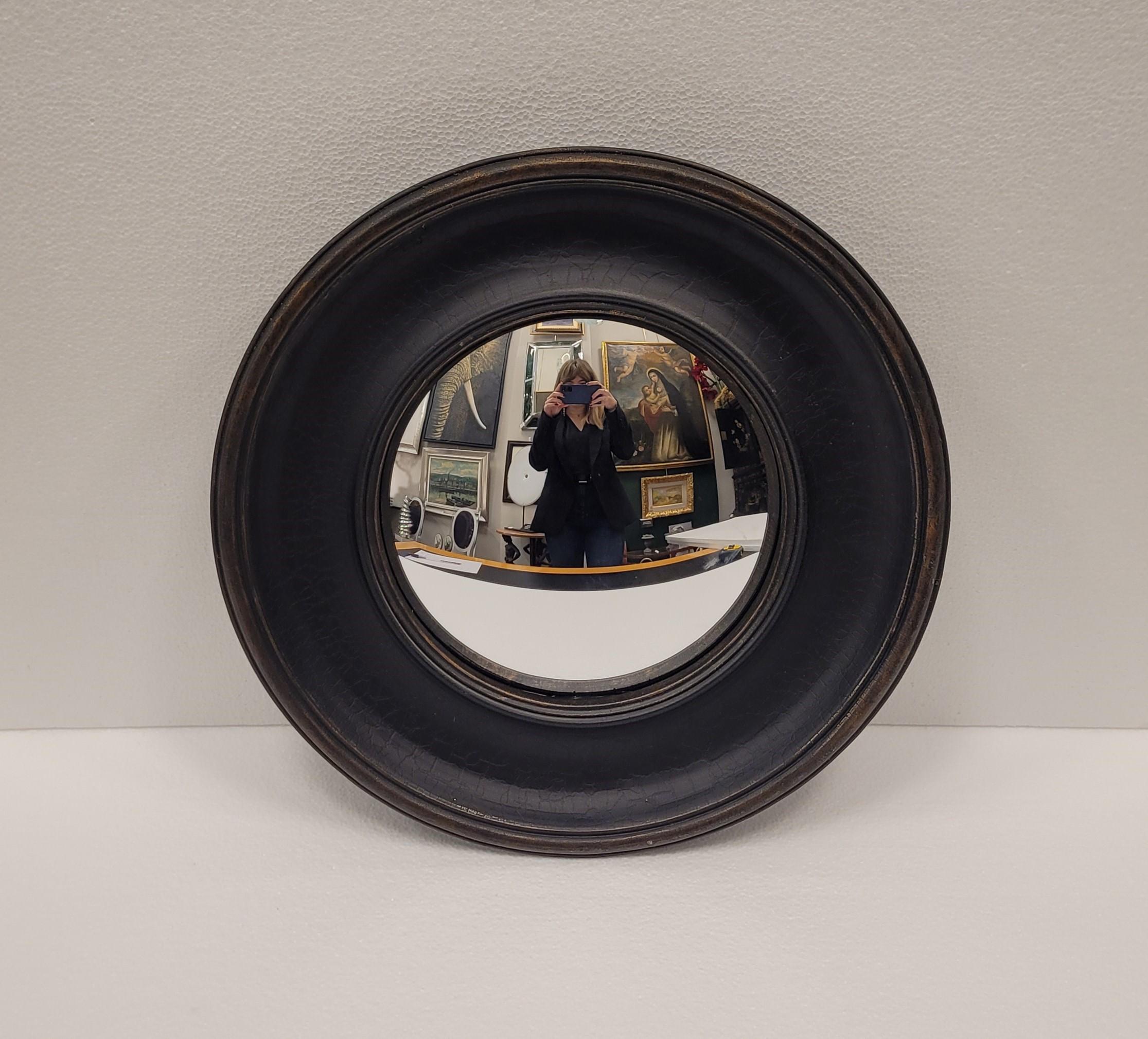 Français Miroir convexe noir, encadrement vintage, fin du 20ème siècle - France