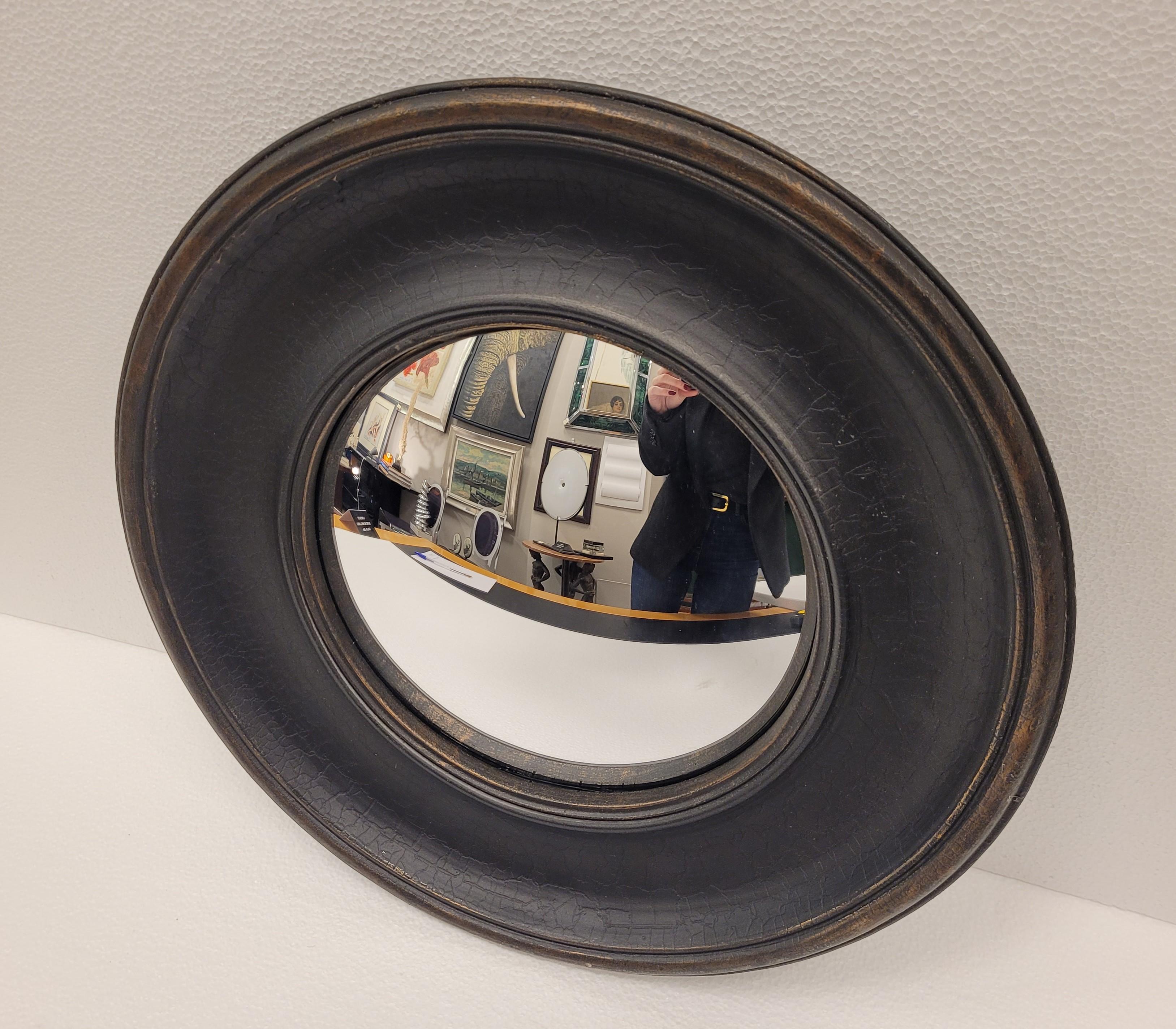 Fait main Miroir convexe noir, encadrement vintage, fin du 20ème siècle - France