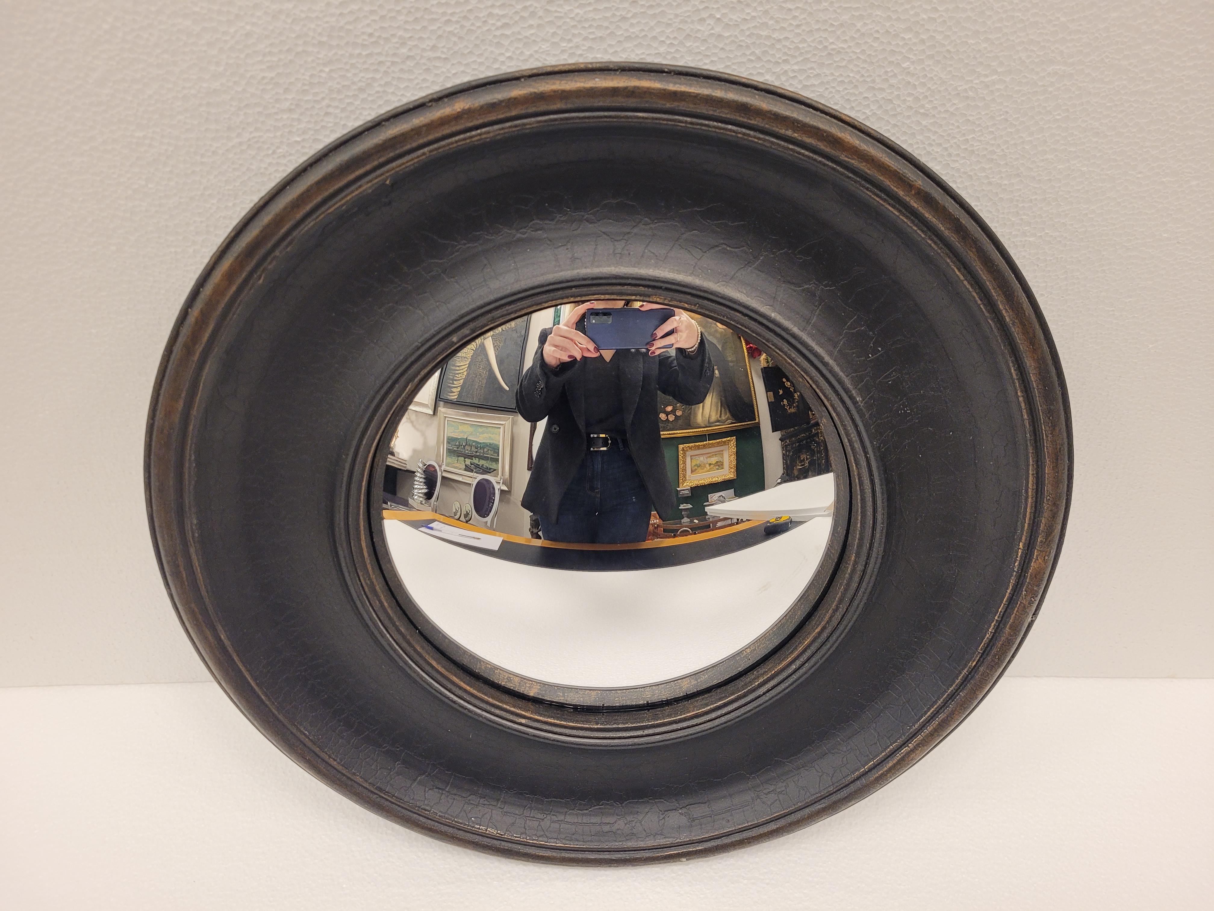 Miroir convexe noir, encadrement vintage, fin du 20ème siècle - France 1