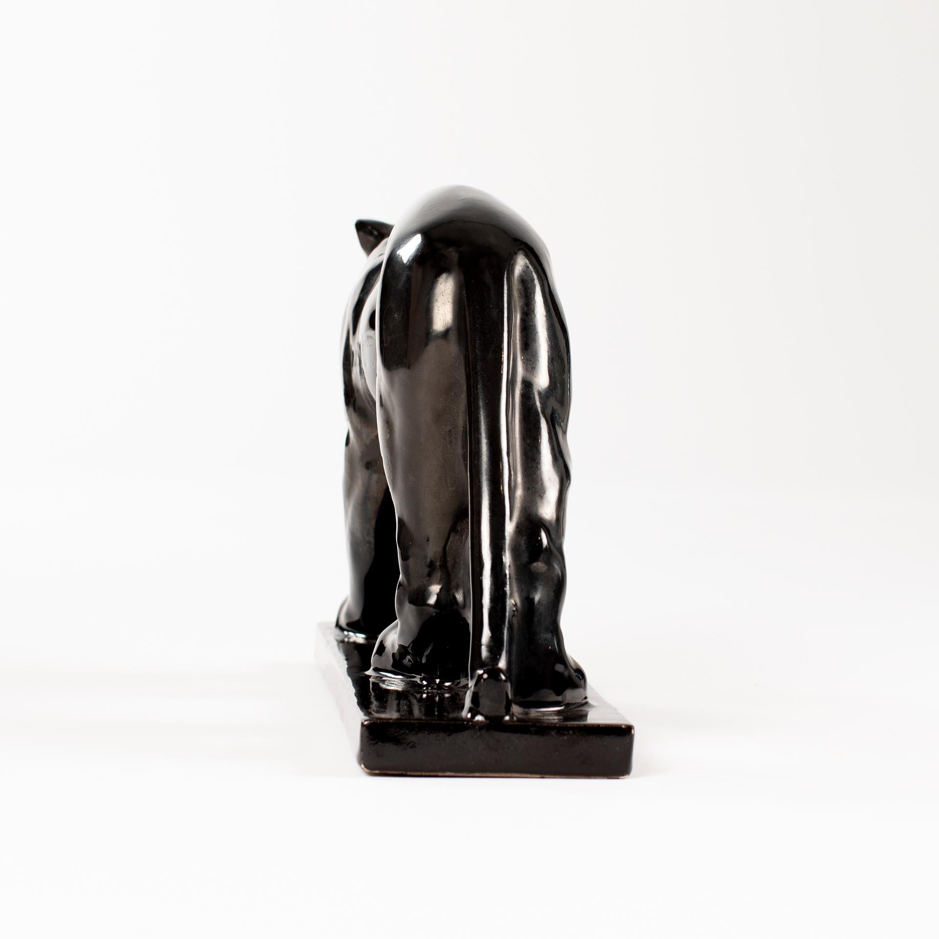 Mid-20th Century French, Black Cubistic Shaped Art Déco Ceramique Panther Sculpture, 1930s