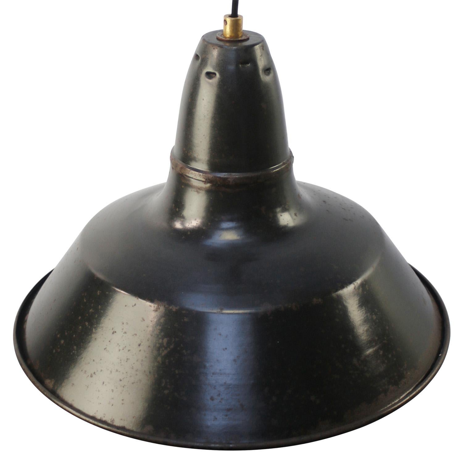 French black / blue Industrial pendant lamp.
Used in warehouses and factories in France and Belgium. 

Weight: 1.90 kg / 4.2 lb

Priced per individual item. All lamps have been made suitable by international standards for incandescent light bulbs,