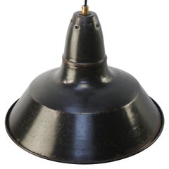 French Industrial Pendant Lamp, Black/Blue Enamel, Mid-20th Century