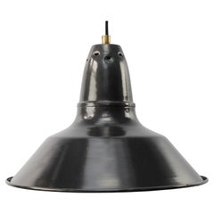 French Black Dark Gray Enamel Vintage Industrial Pendant Light