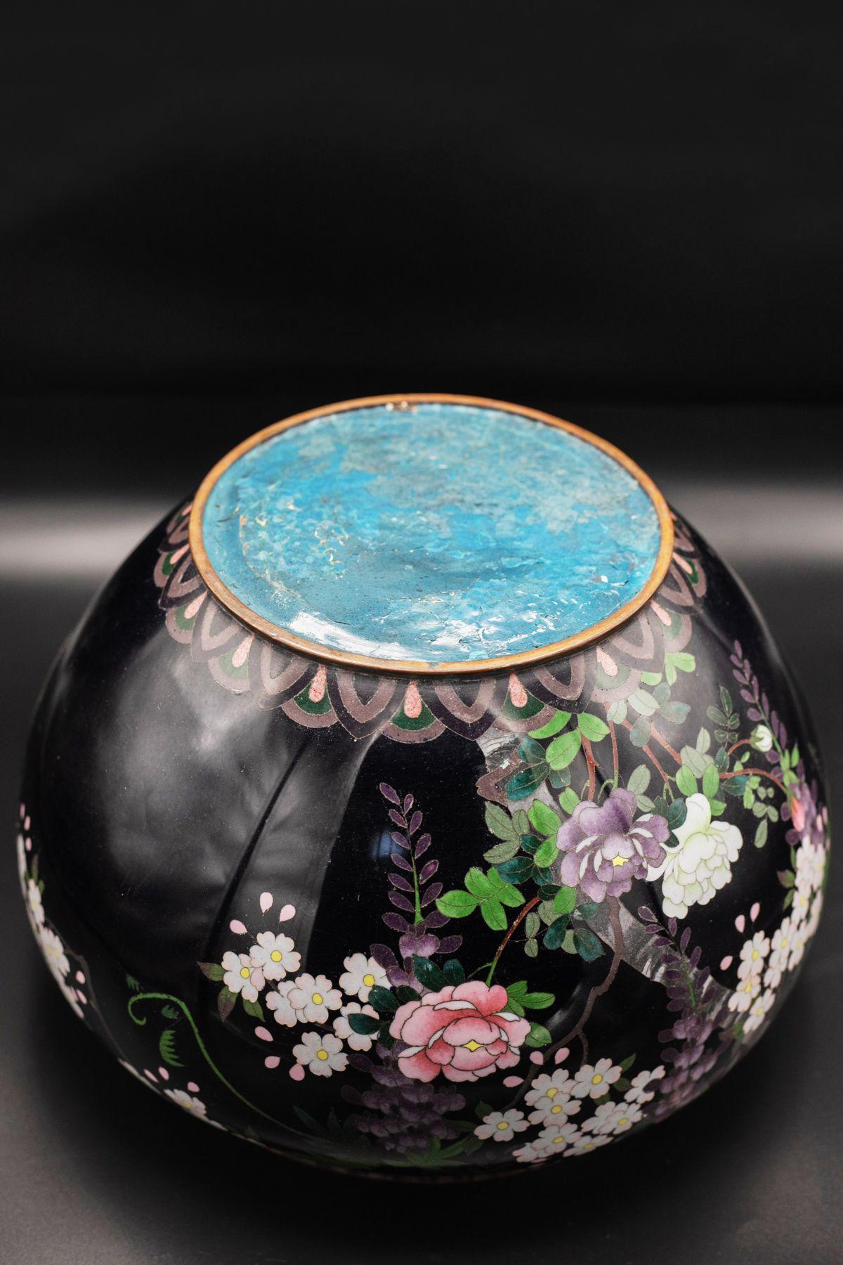 French Black Decorated Cloisonné Vase For Sale 4