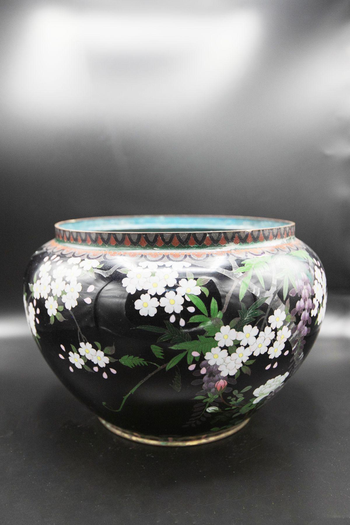 French Black Decorated Cloisonné Vase For Sale 5