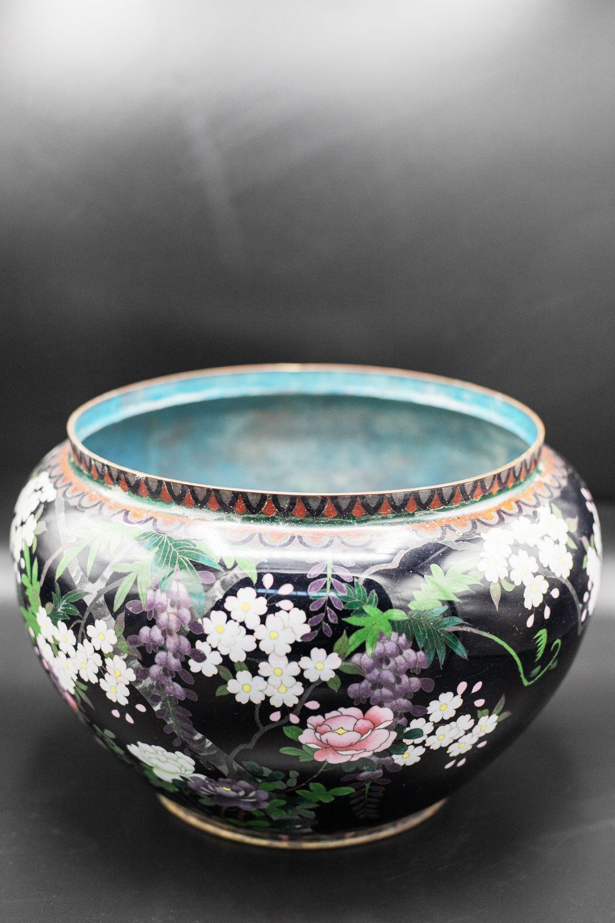 Early 20th Century French Black Decorated Cloisonné Vase For Sale