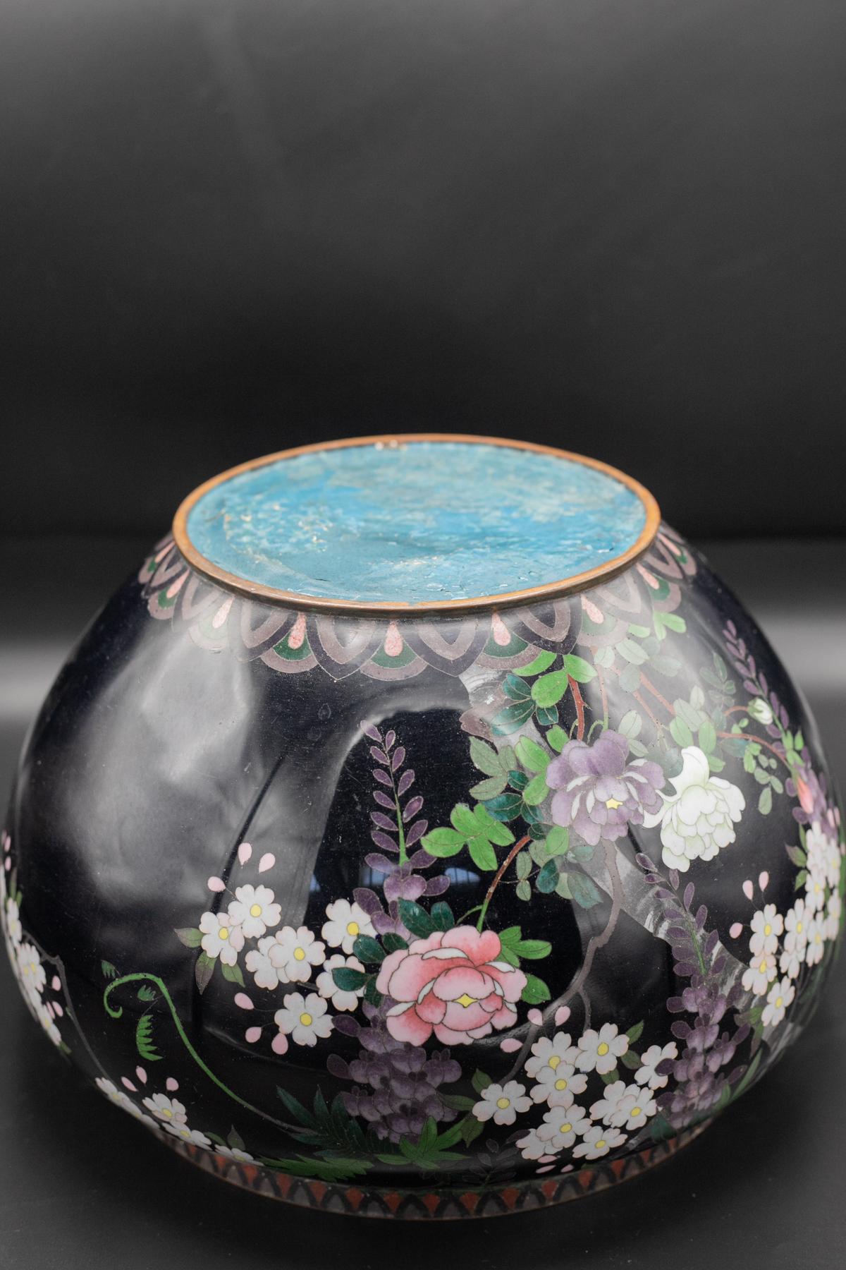 French Black Decorated Cloisonné Vase For Sale 2