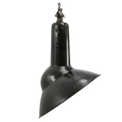 French Black Enamel Asymmetrical Vintage Industrial Pendant Light