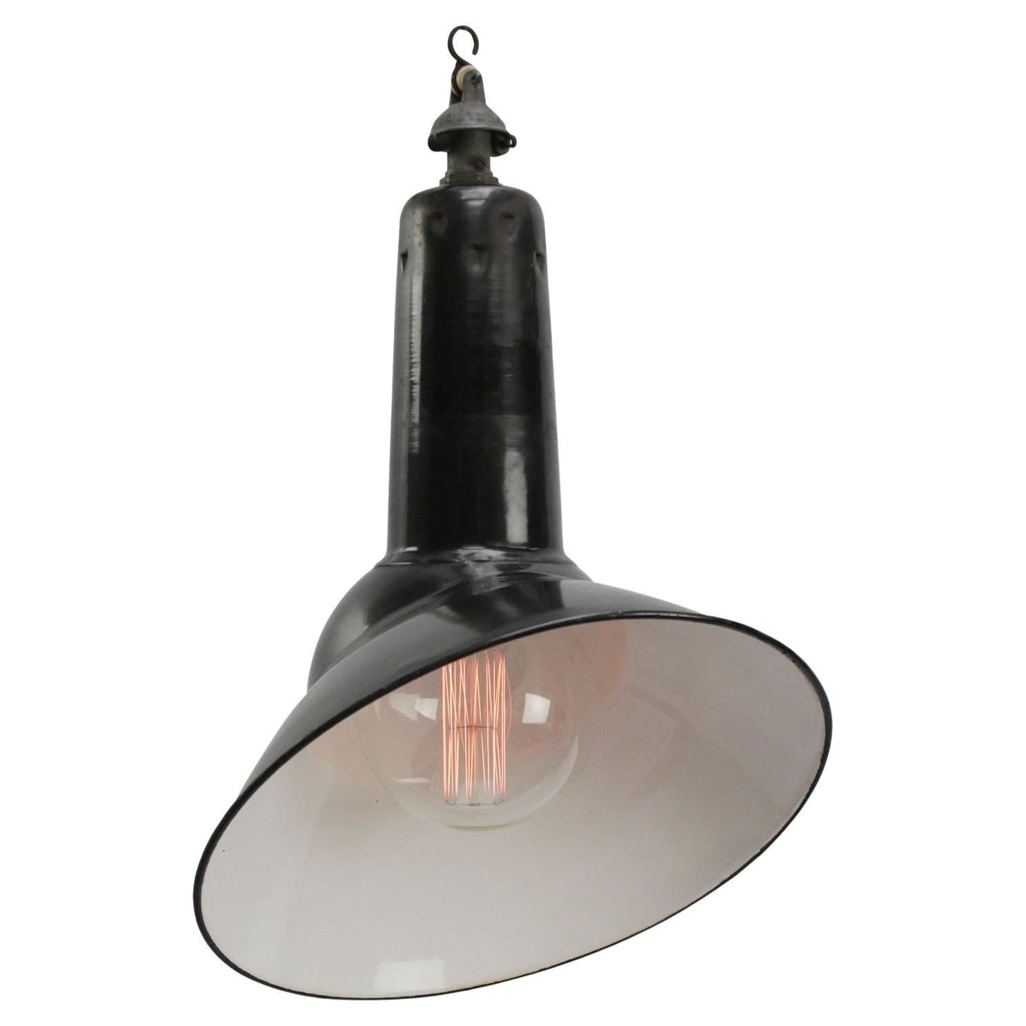 French Black Enamel Asymmetrical Vintage Industrial Pendant Light