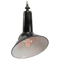 French Black Enamel Asymmetrical Vintage Industrial Pendant Light