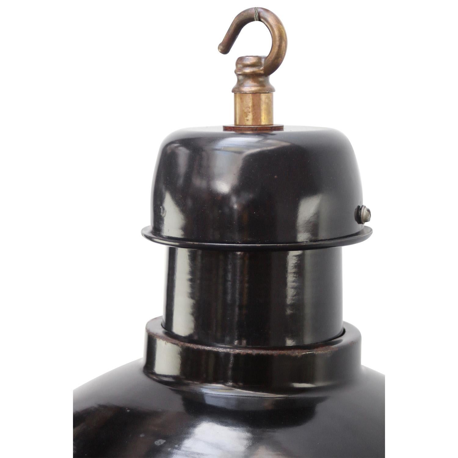 French black Industrial pendant lamp by GAL, France
Used in warehouses and factories in France and Belgium. 

Weight: 3.00 kg / 6.6 lb

Priced per individual item. All lamps have been made suitable by international standards for incandescent light