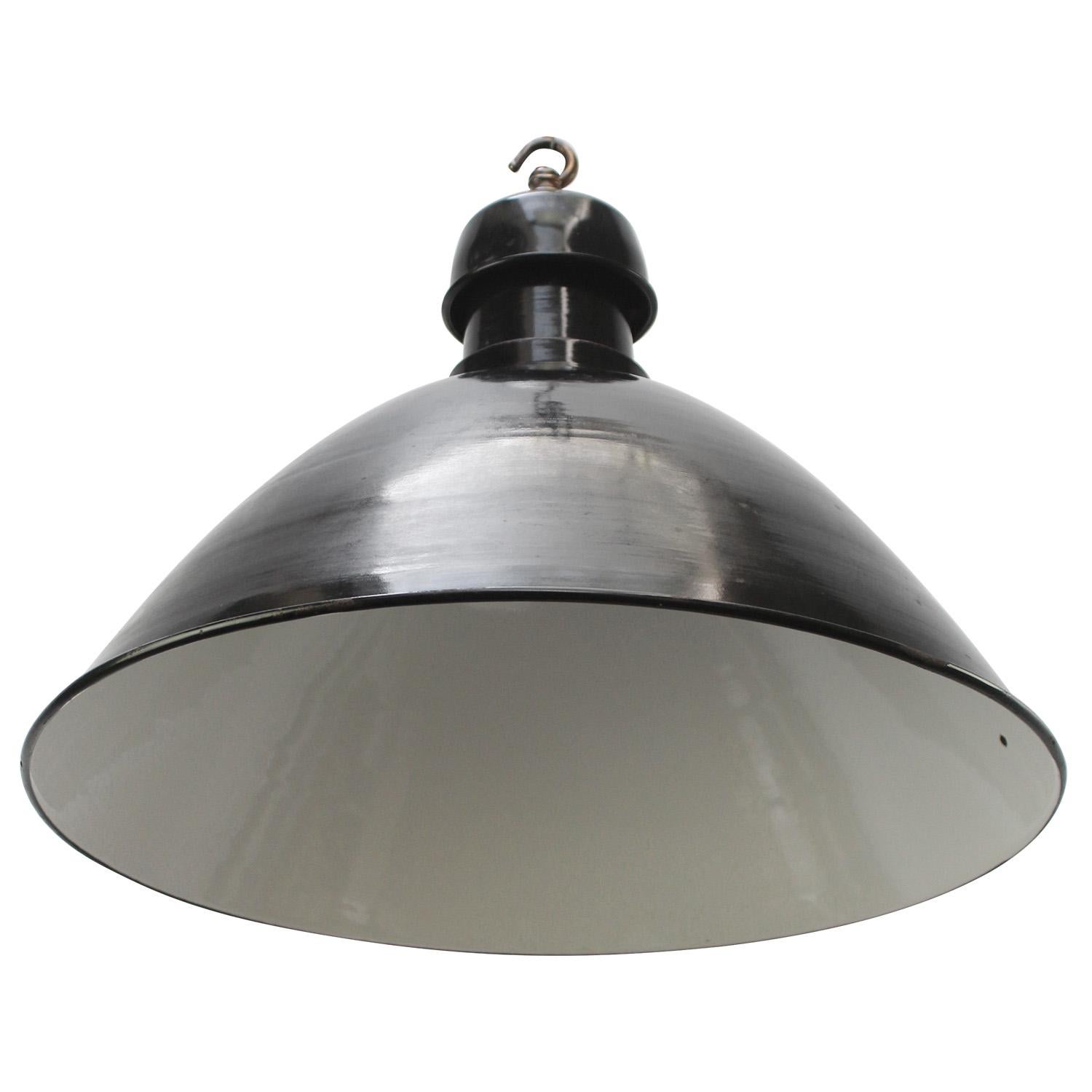 Industrial French Black Enamel Brass Pendant Lights by GAL, France For Sale