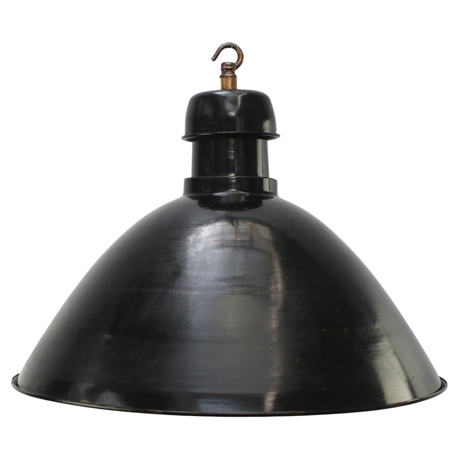 French Black Enamel Brass Pendant Lights by GAL, France For Sale