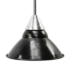 French Black Enamel Chrome Vintage Industrial Pendant Lights by Gal, France