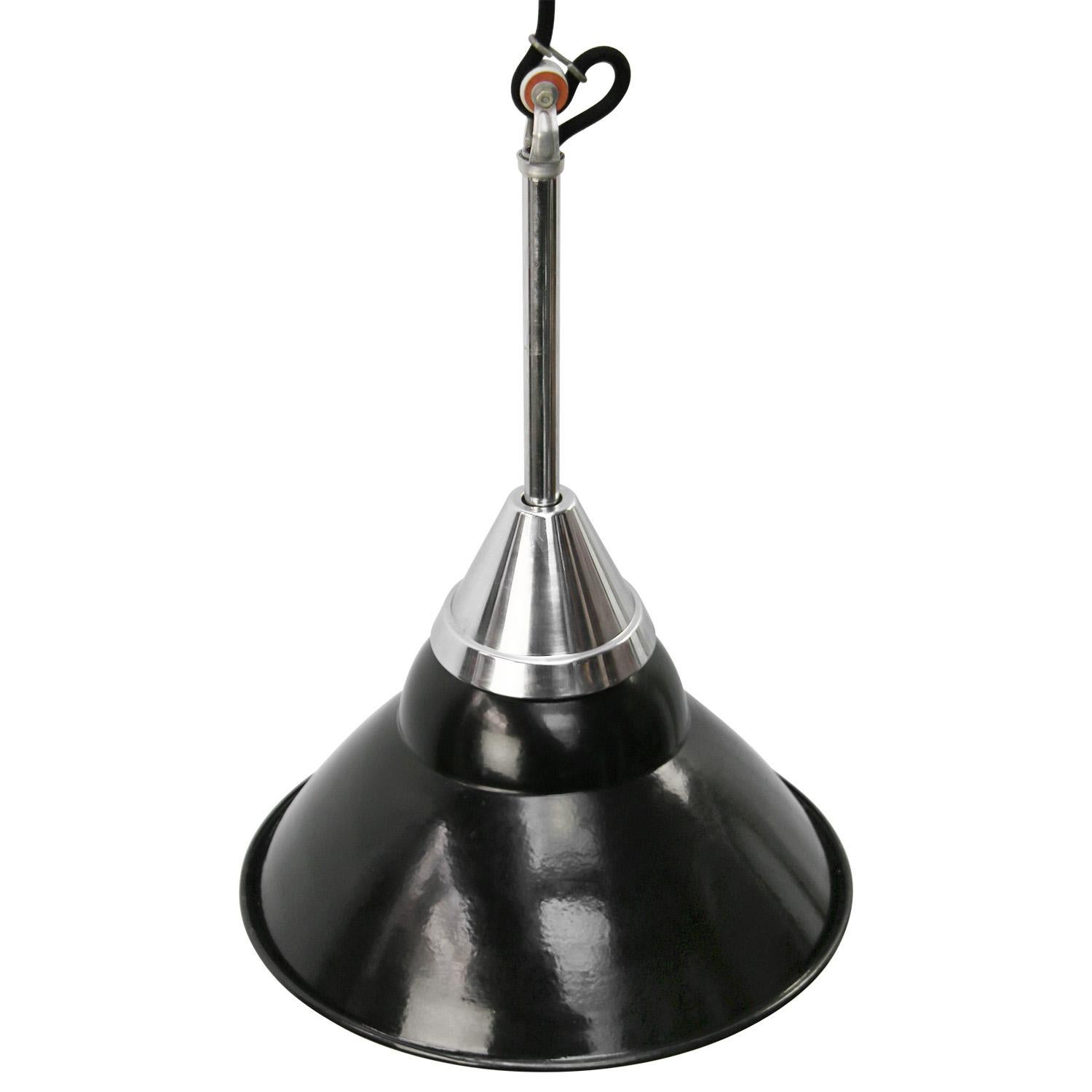 French Black Enamel Chrome Vintage Industrial Pendant Lights by Gal, France In Good Condition For Sale In Amsterdam, NL